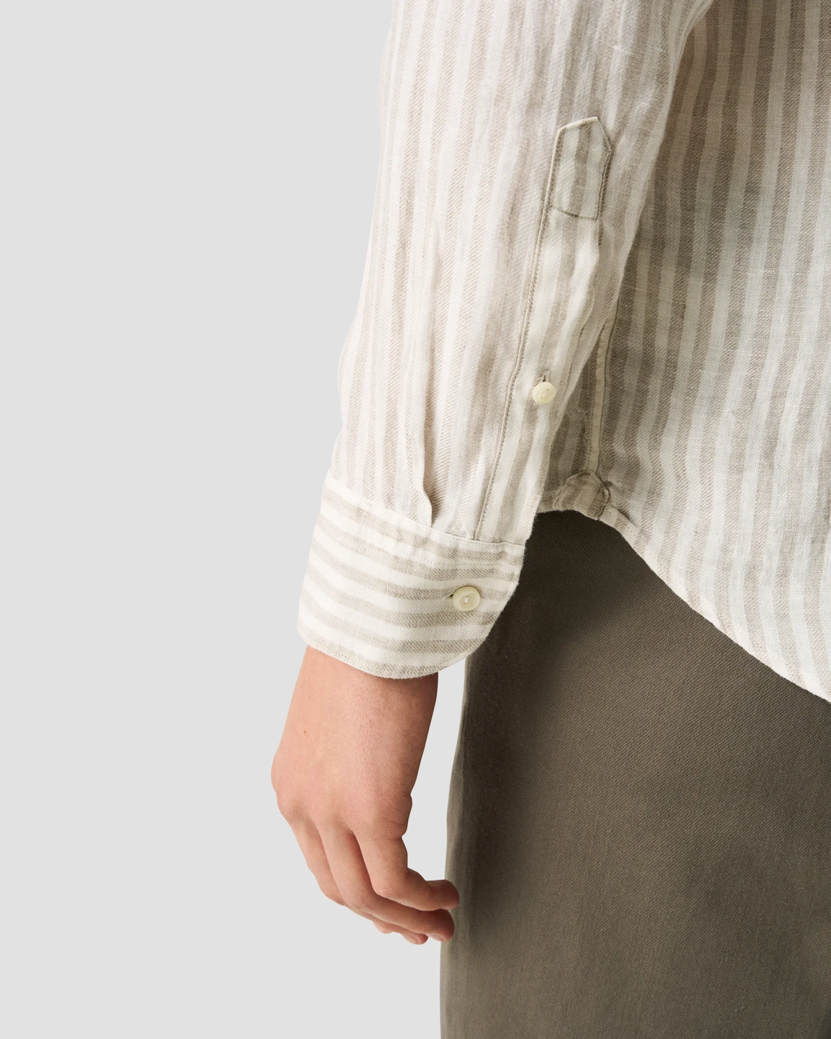 Eton - beige striped linen twill shirt