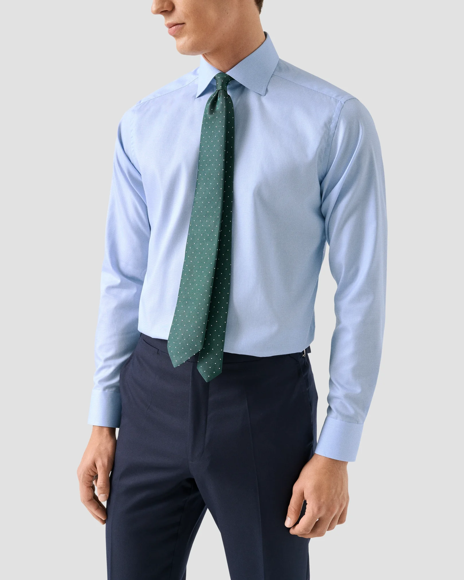 Eton - Light Blue Houndstooth Fine Twill Shirt