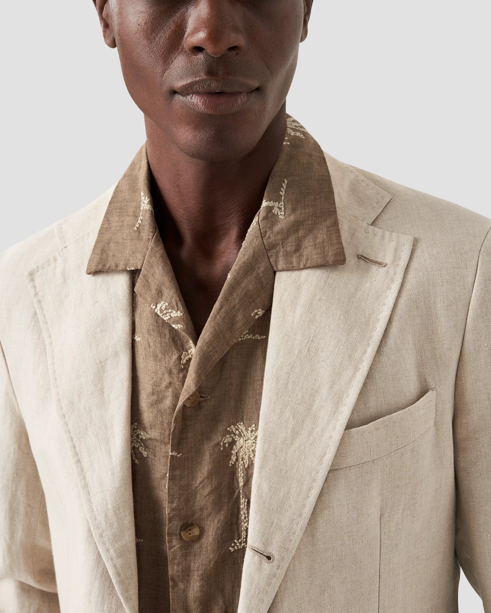 Eton - palm tree embroidery linen shirt