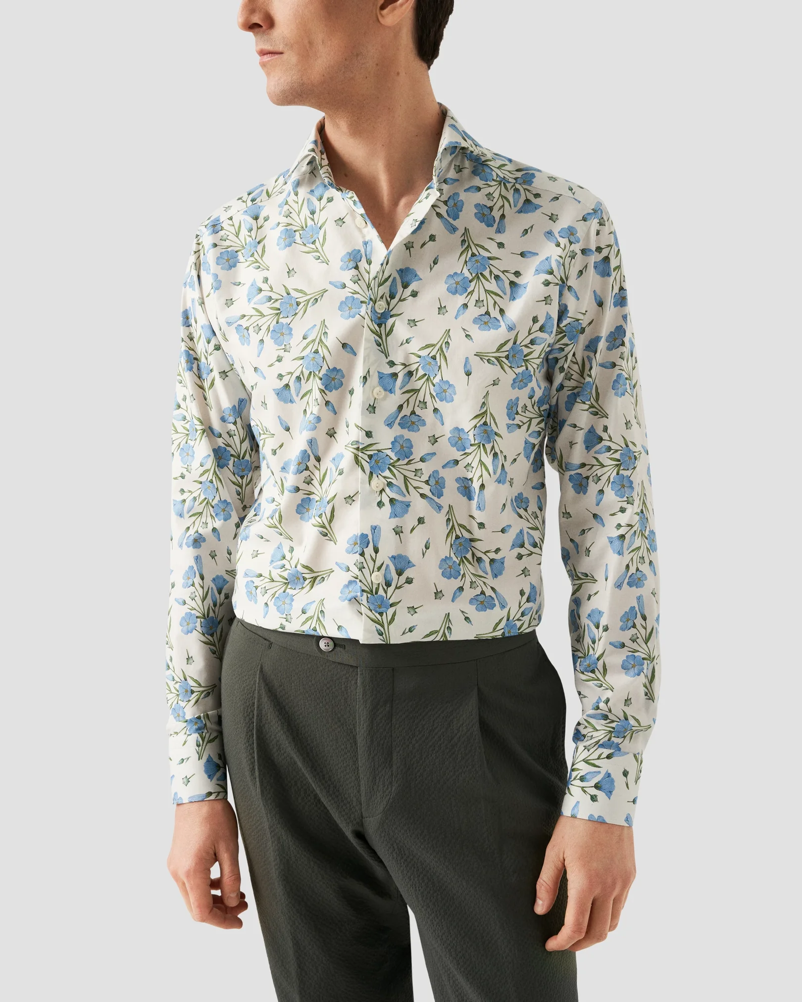 Eton - white twill wide spread flower shirt