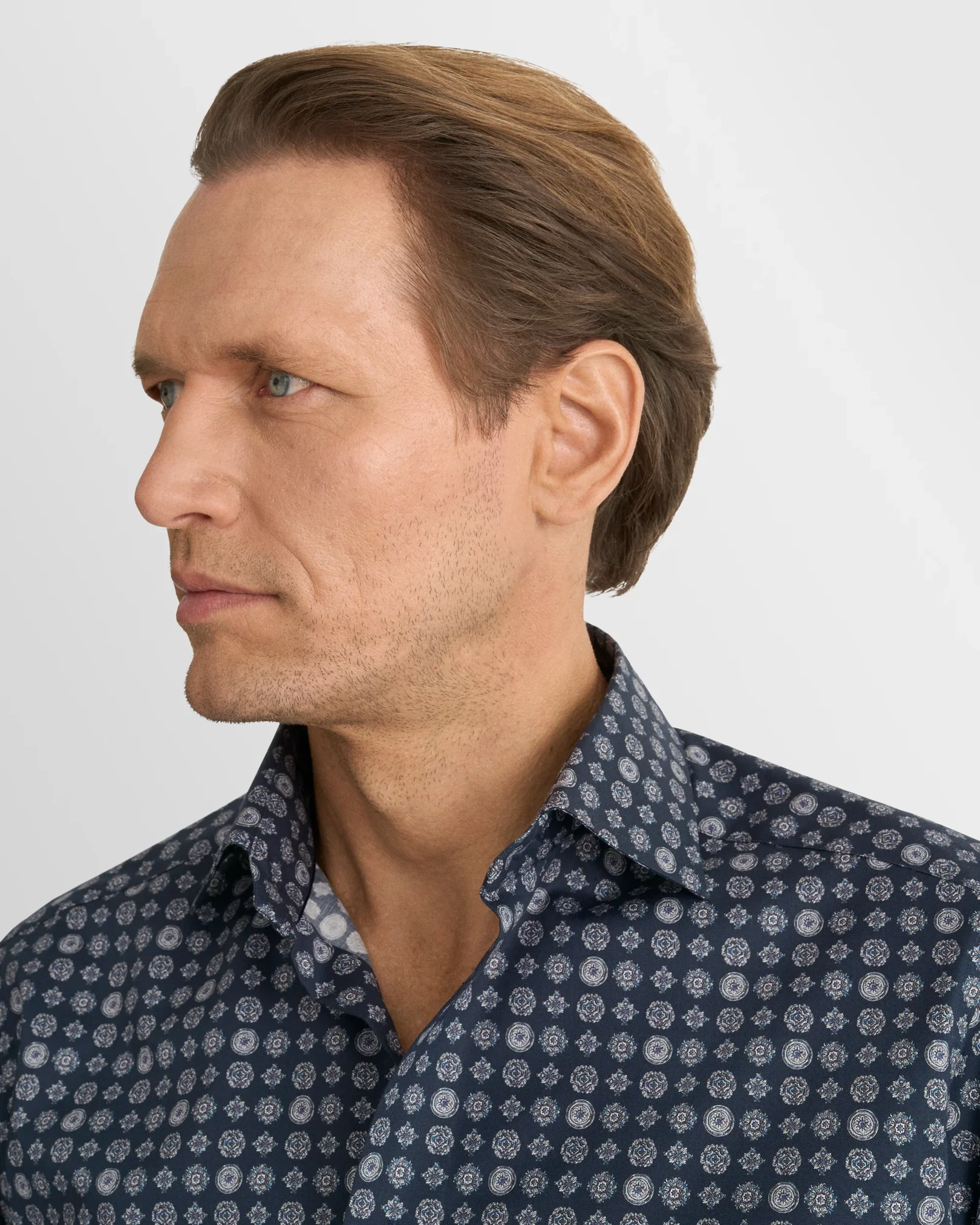 Eton - navy blue geometric signature twill shirt cut away 266