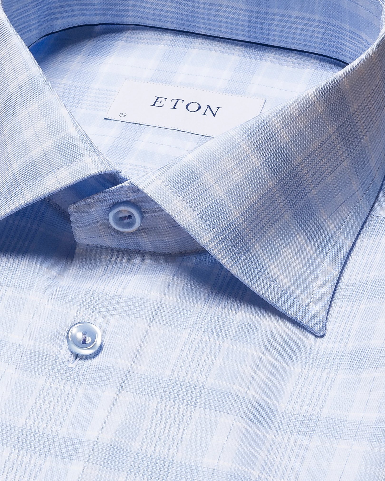 Eton - light blue checked signature twill