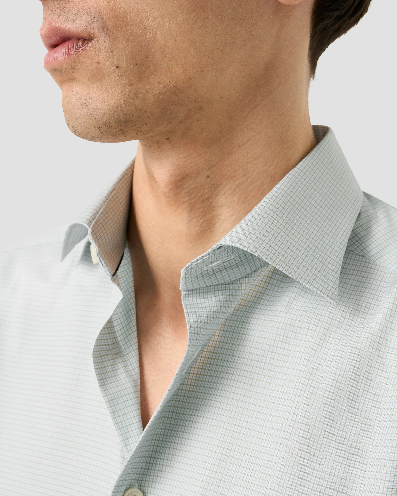 Eton - light green check fine twill shirt