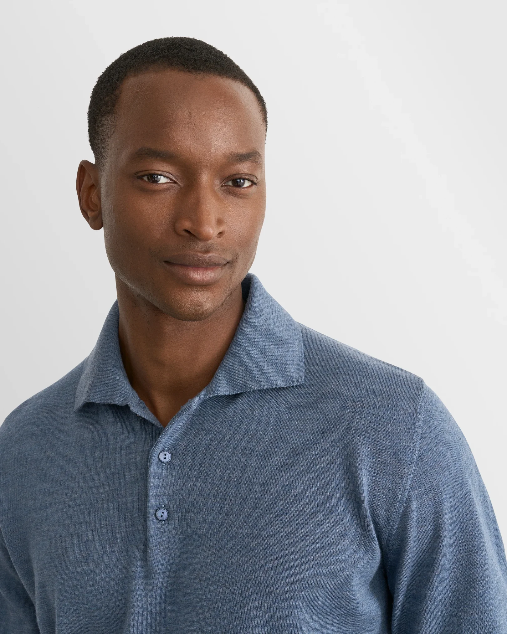 Eton - light blue merino fine knit polo shirt