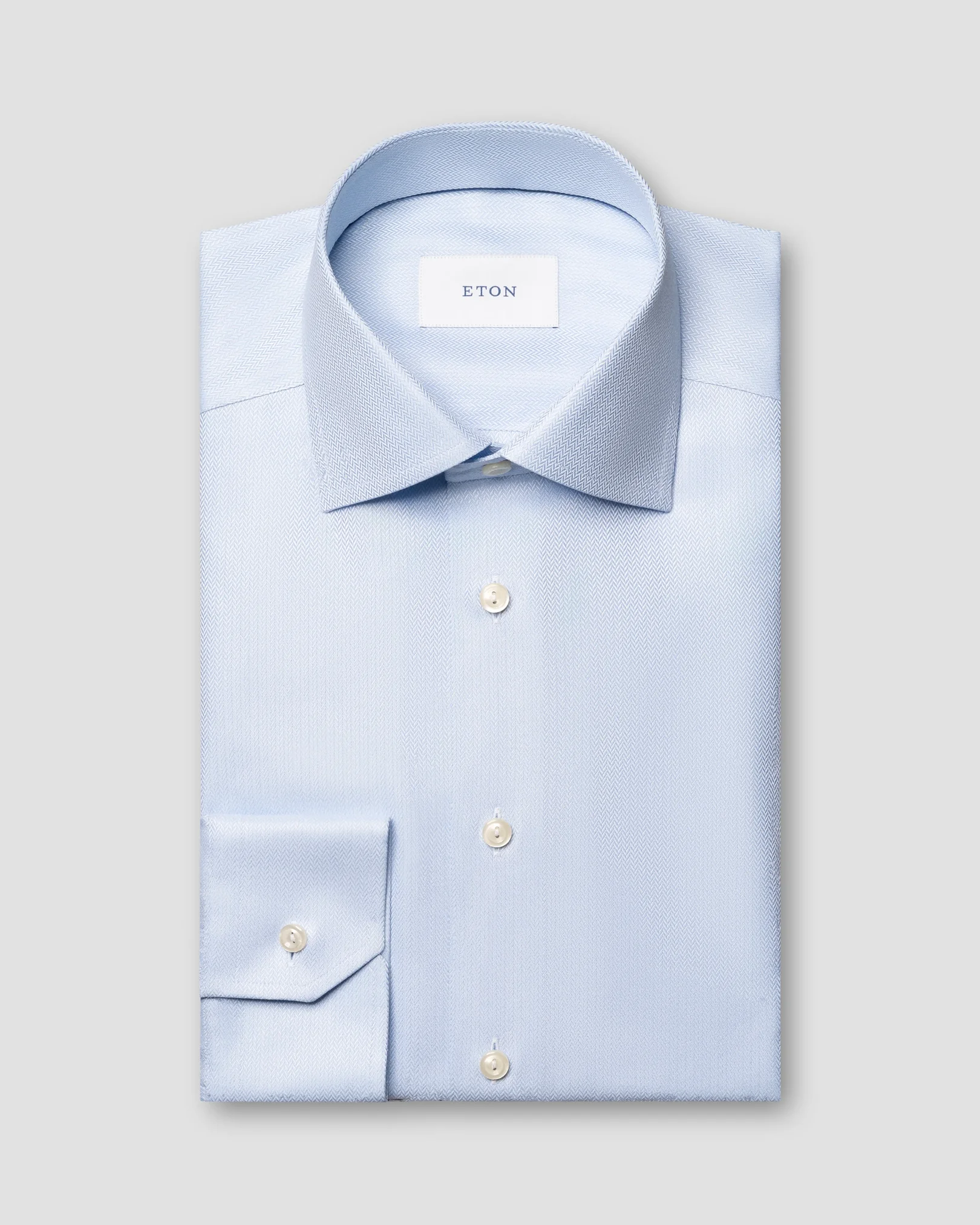 Eton - light blue herringbone signature twill shirt