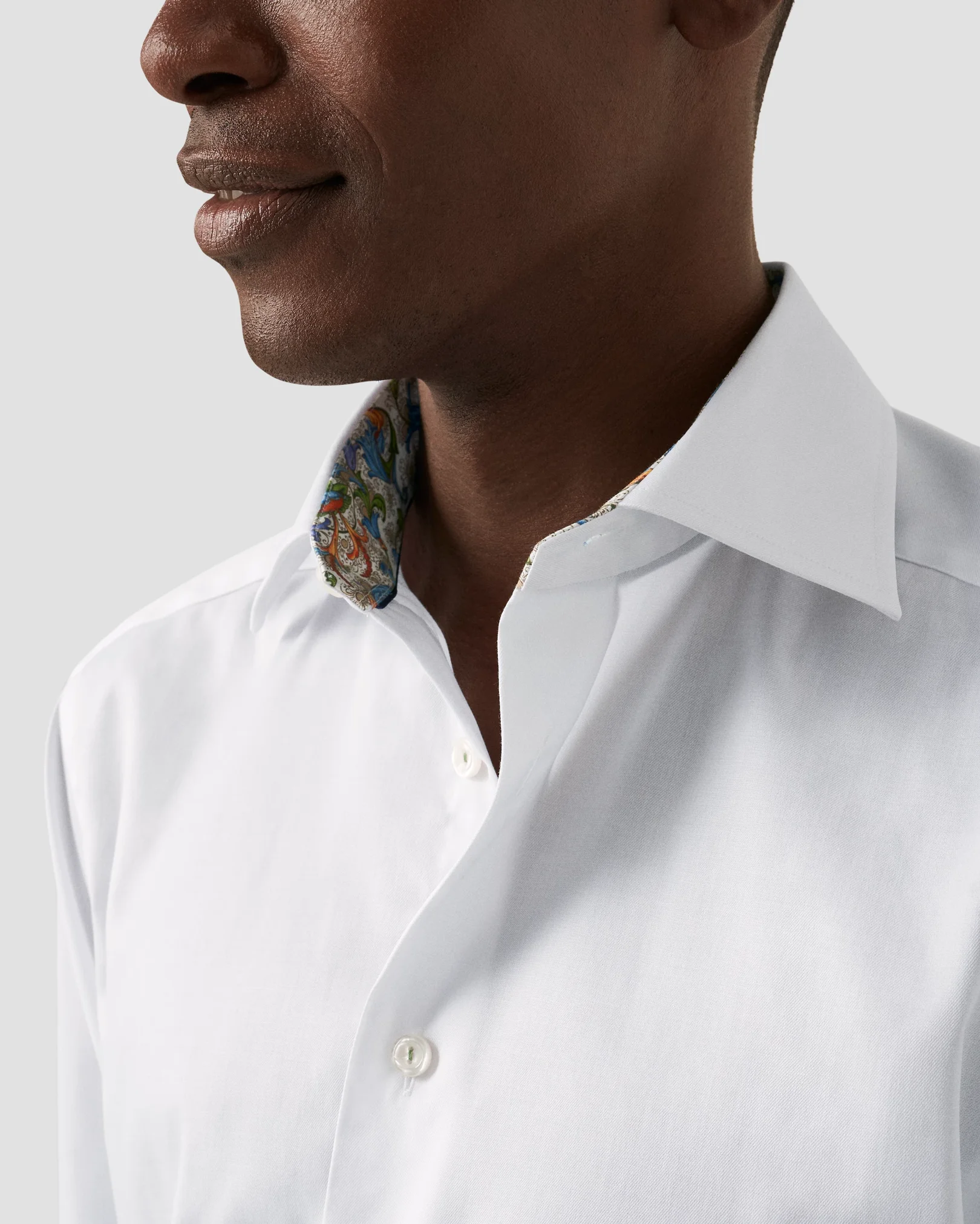Eton - white signature twill floral cotrast shirt