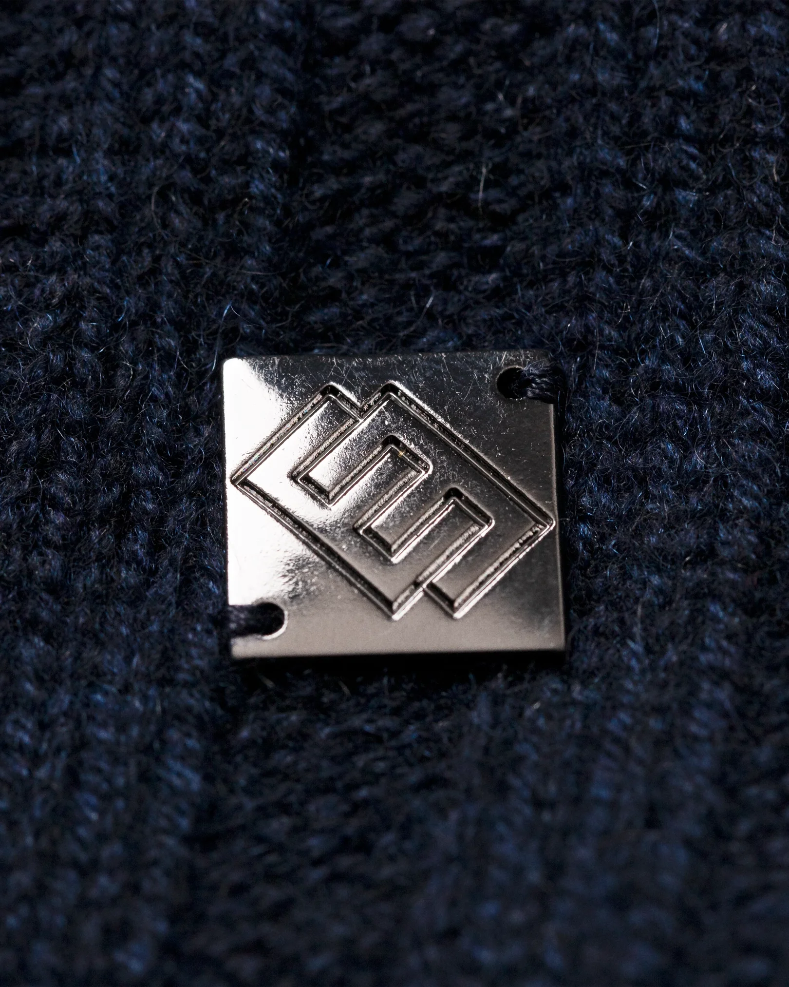 Eton - mid blue cashmere beanie logo detail