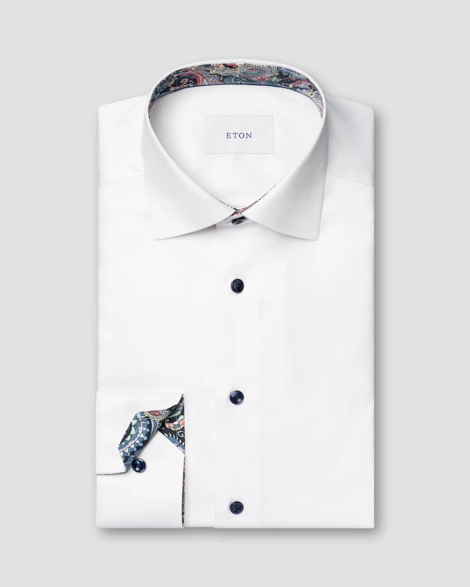 Eton - white solid signature twill paisley effect shirt