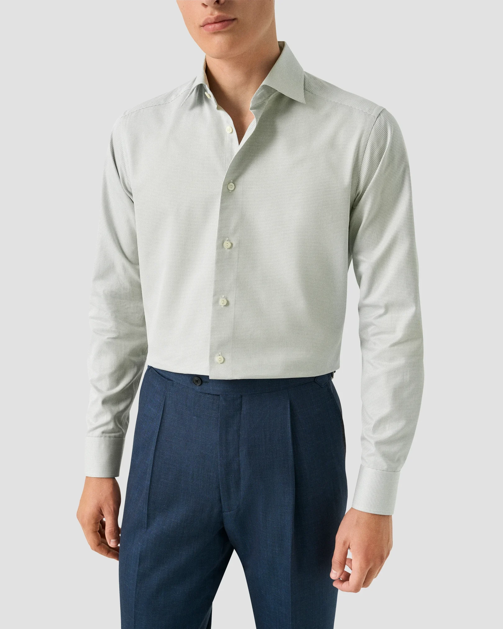 Eton - light green houndstooth signature twill shirt