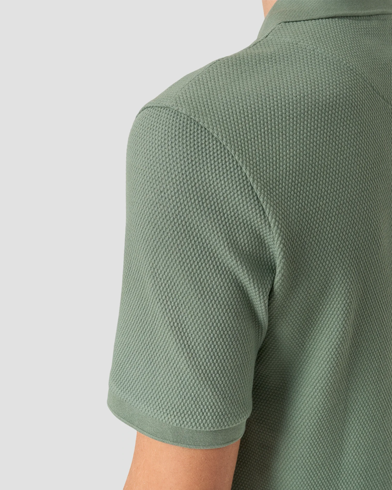 Eton - mid green waffle open collar polo shirt
