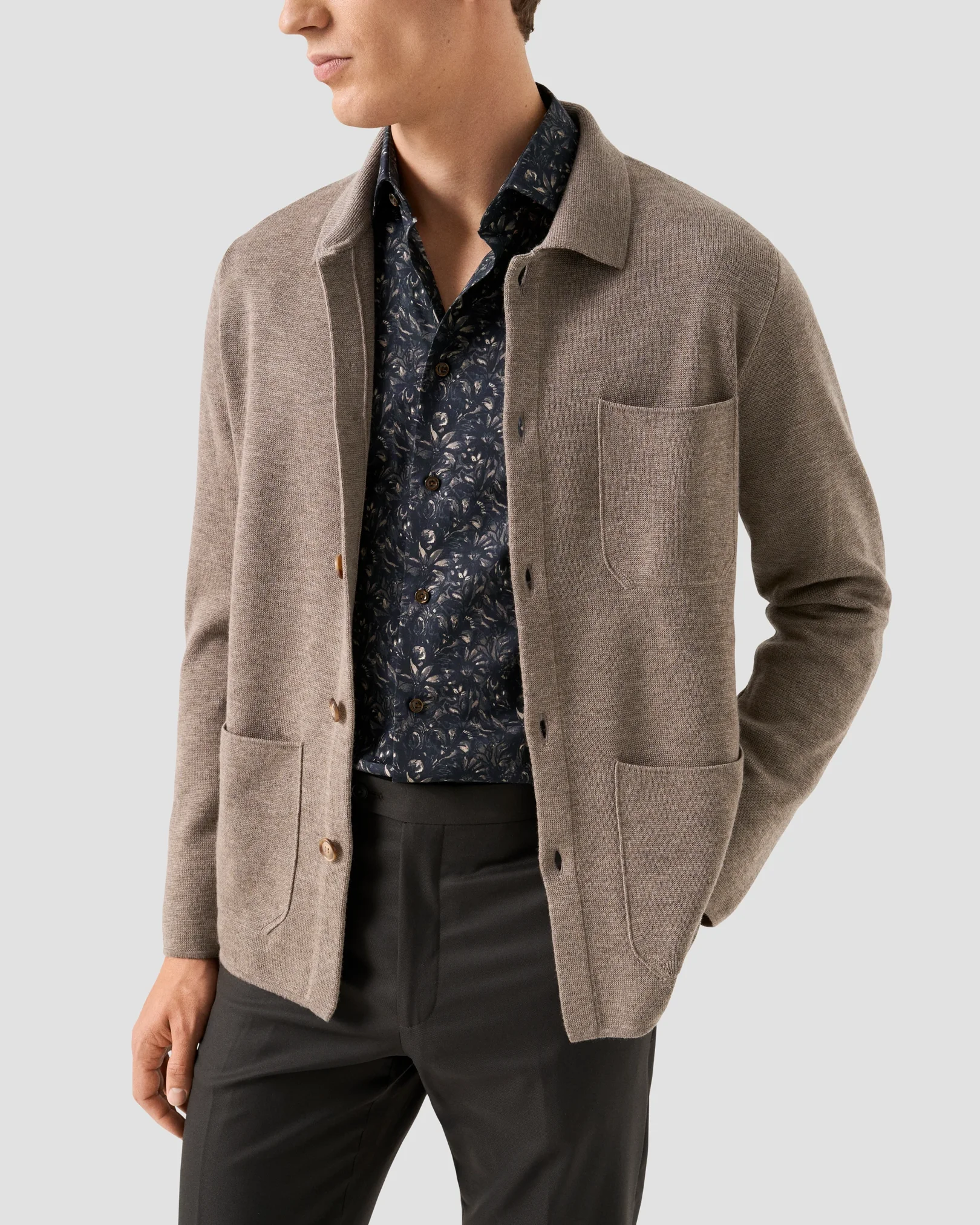 Eton - navy floral twill shirt