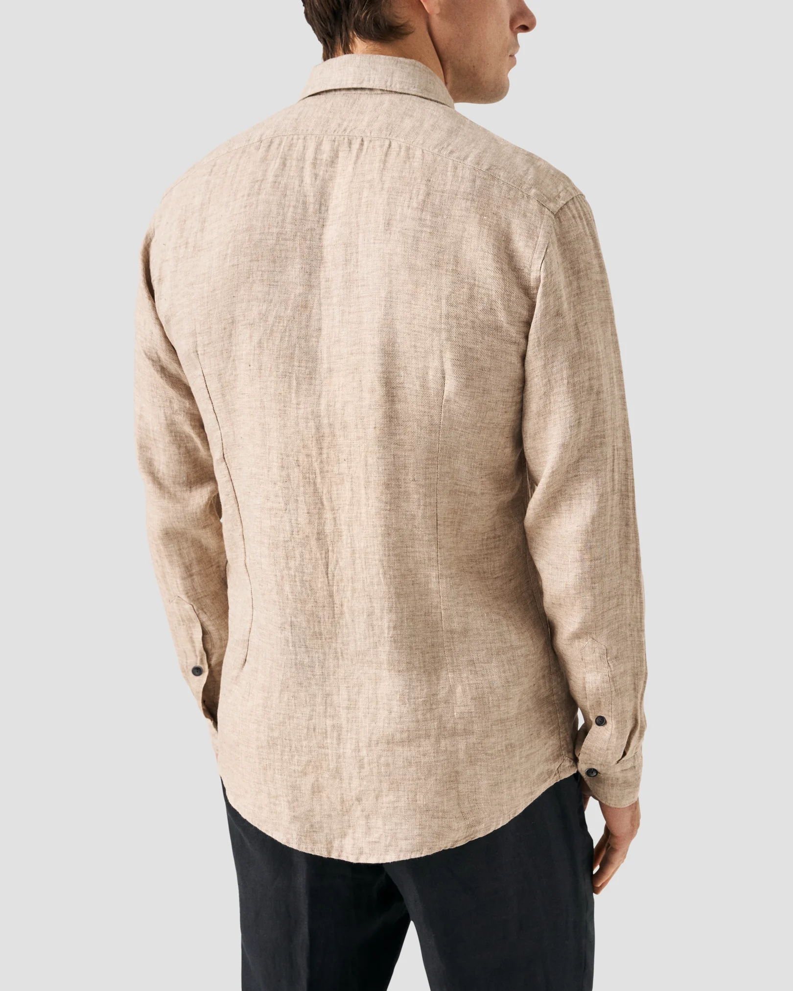 Eton - dark brown wide spread linen shirt