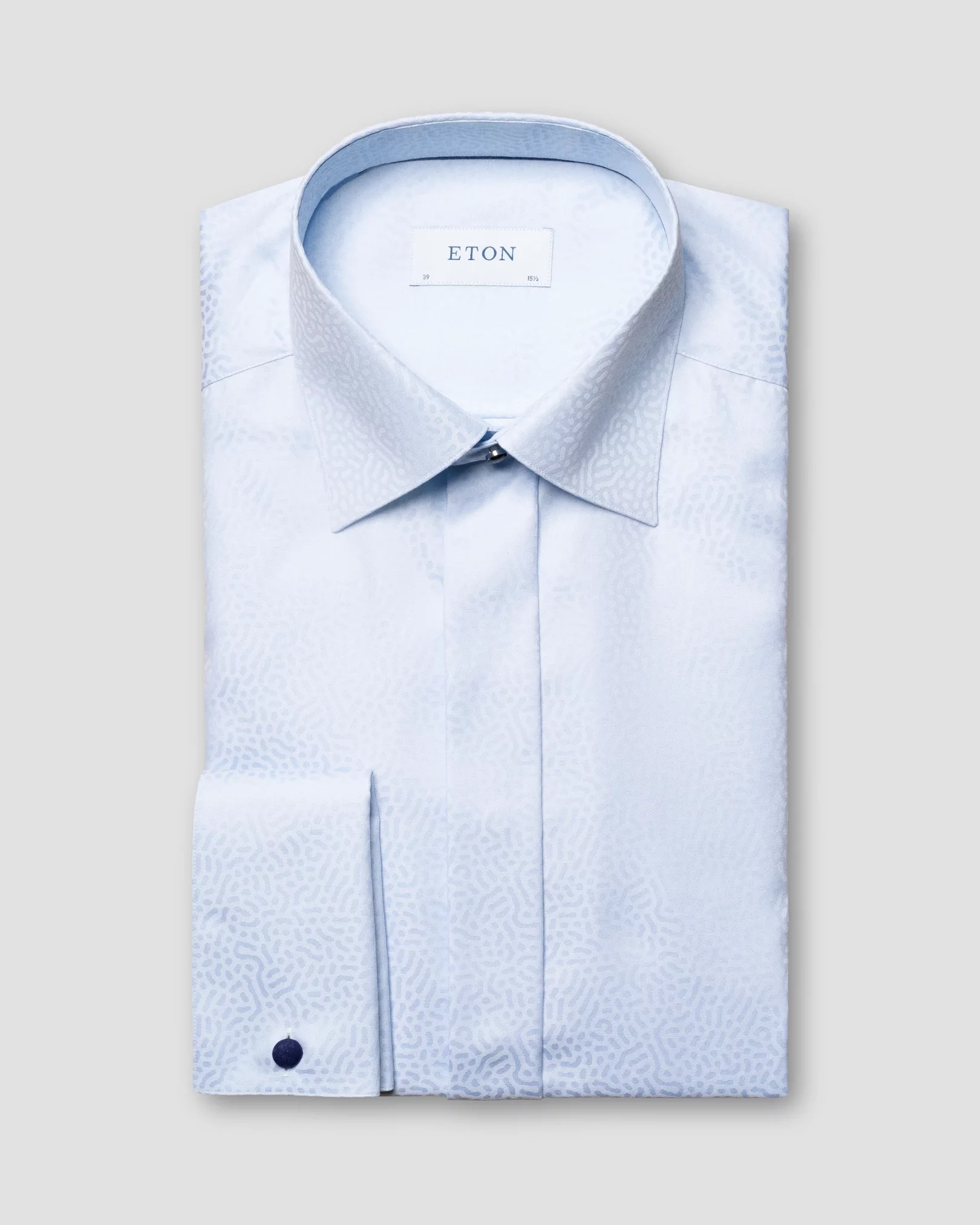 Ljusblå smokingskjorta i jacquard med geometriskt mönster