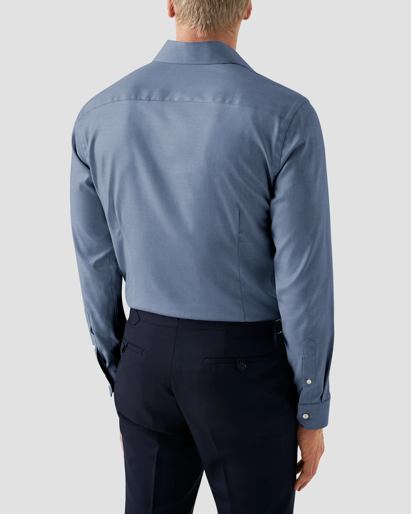 Eton - dark blue melange solid cotton tencel tm lyocell shirt