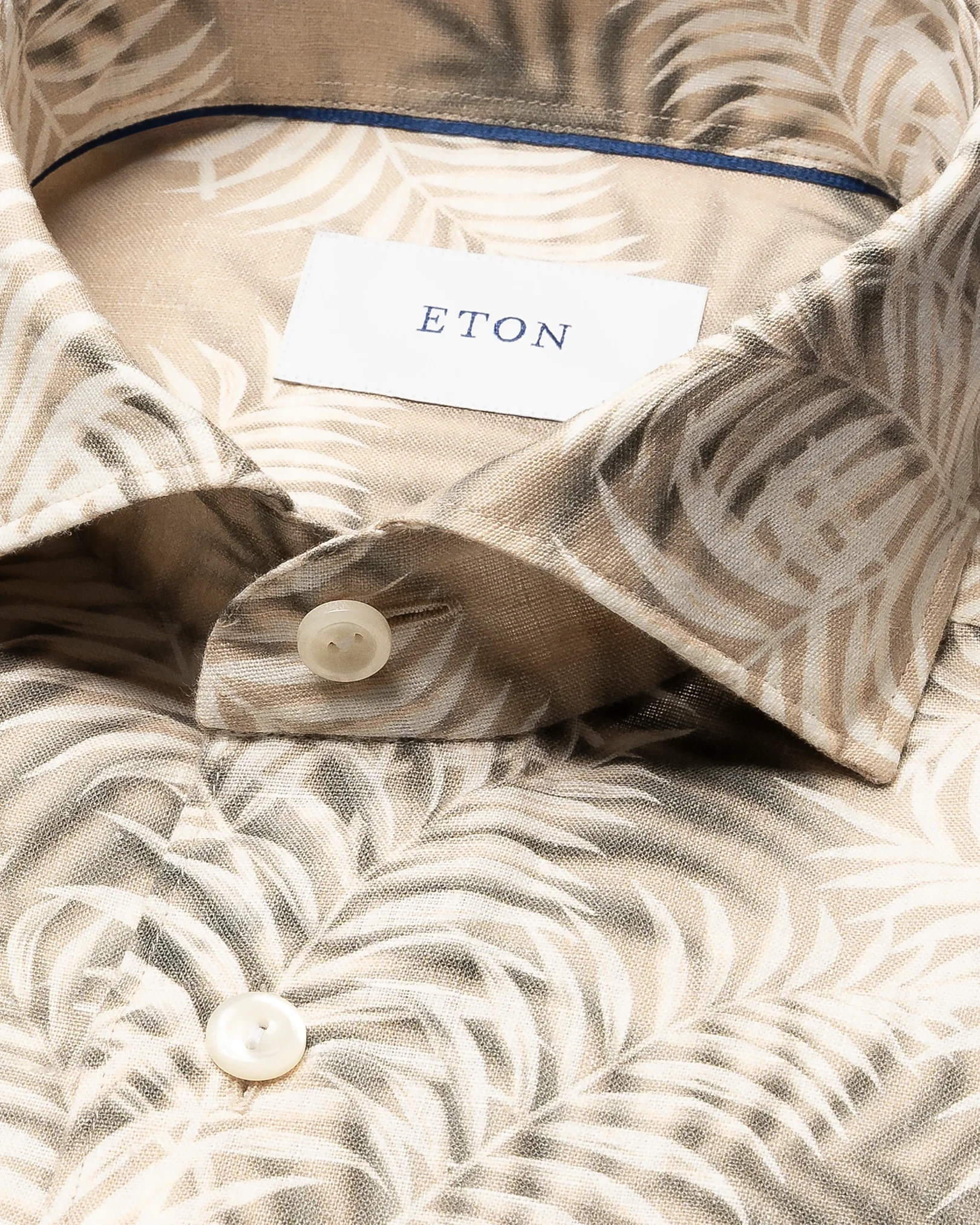 Eton - beige leaf print linen shirt