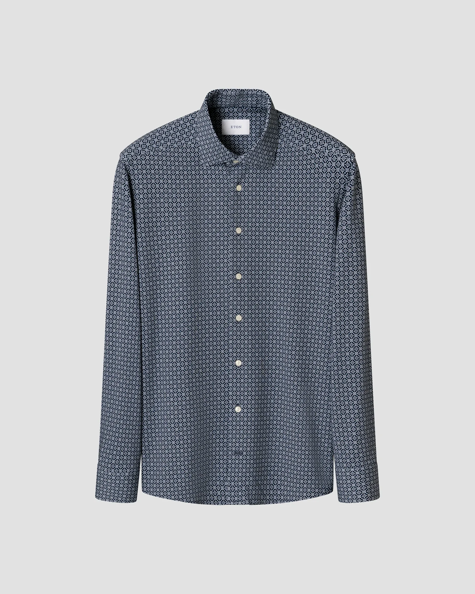 Eton - navy blue geometric jersey stretch shirt