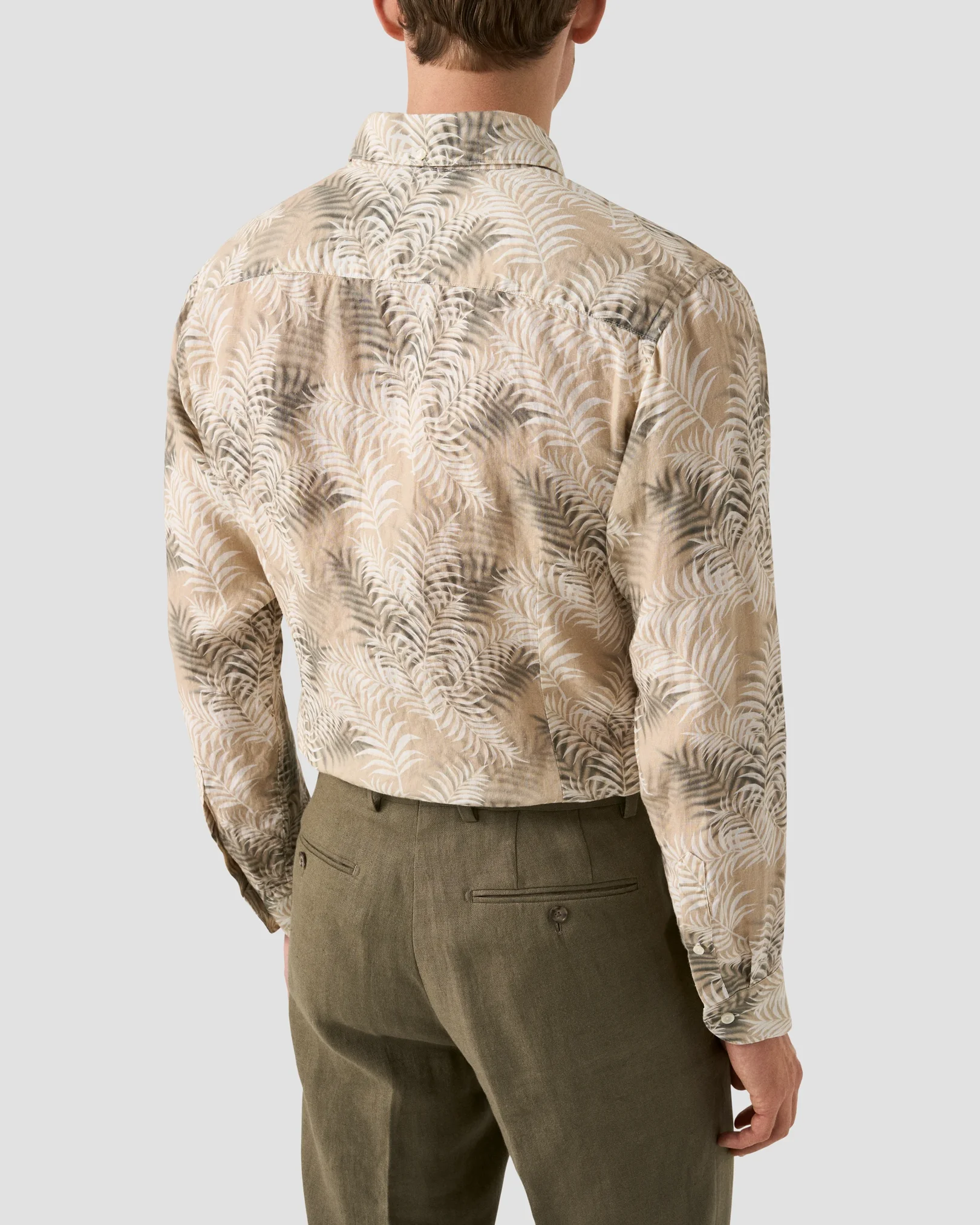 Eton - beige leaf print linen shirt