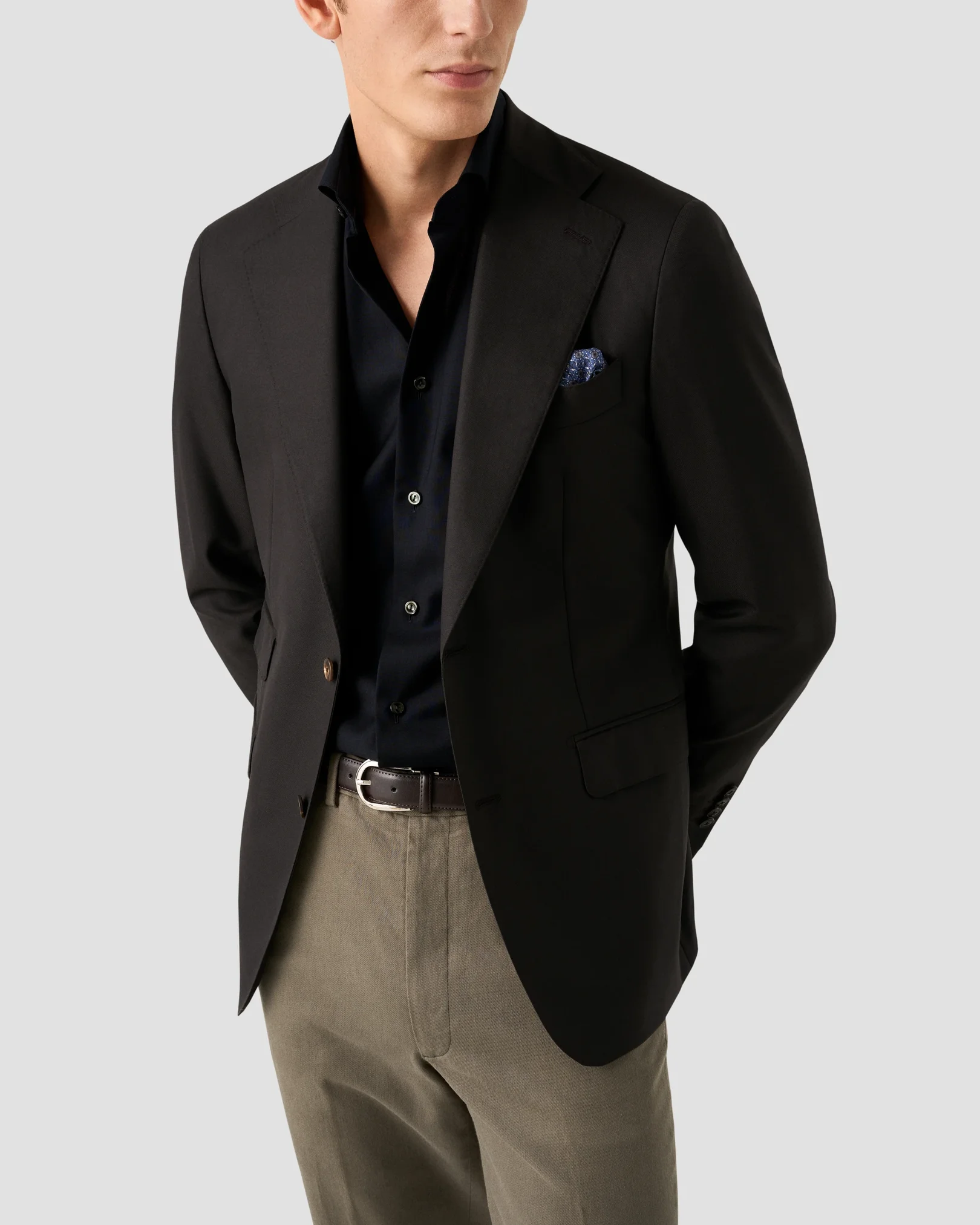 Eton - navy blue solid merino cashmere shirt