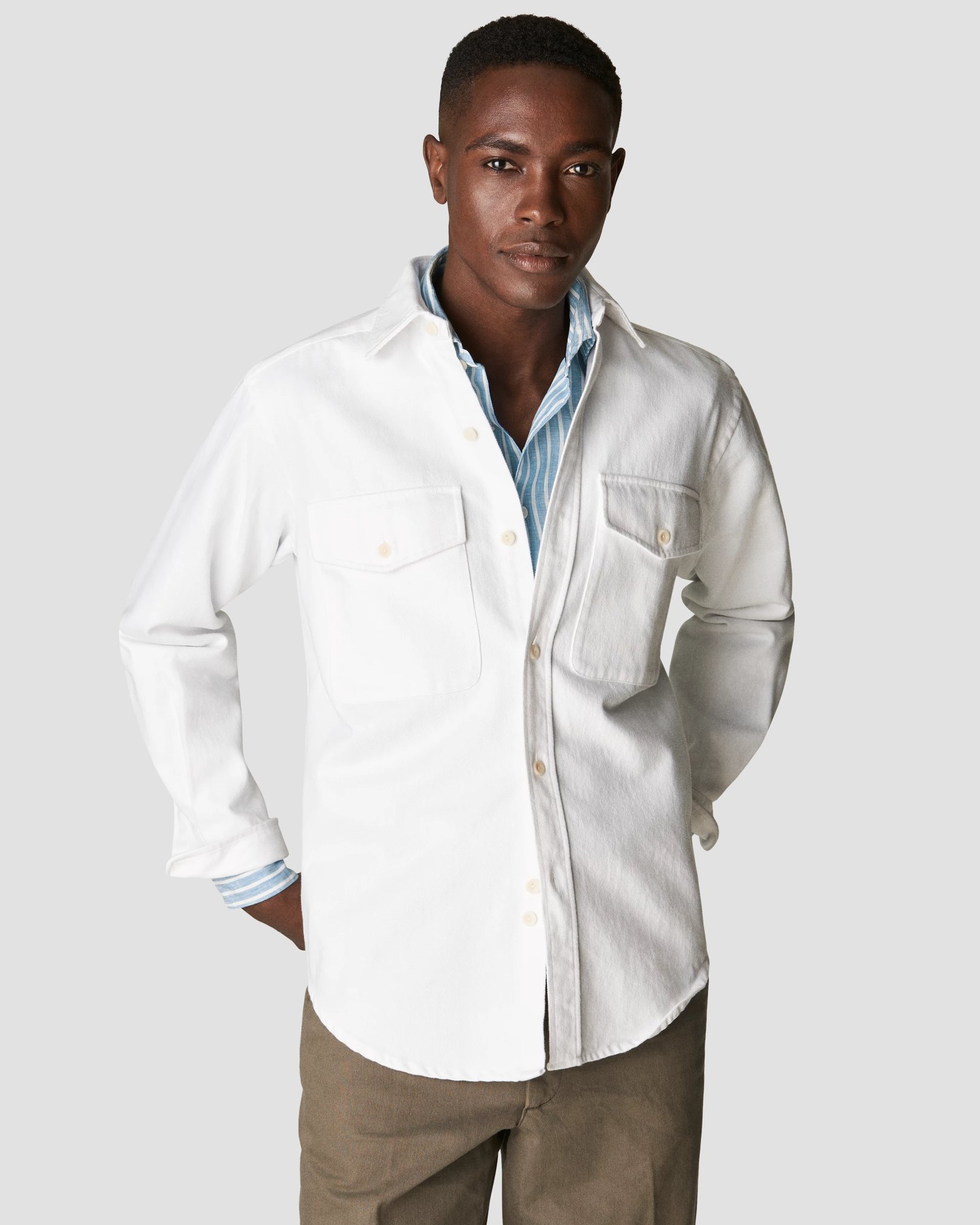 Eton - mid blue striped linen