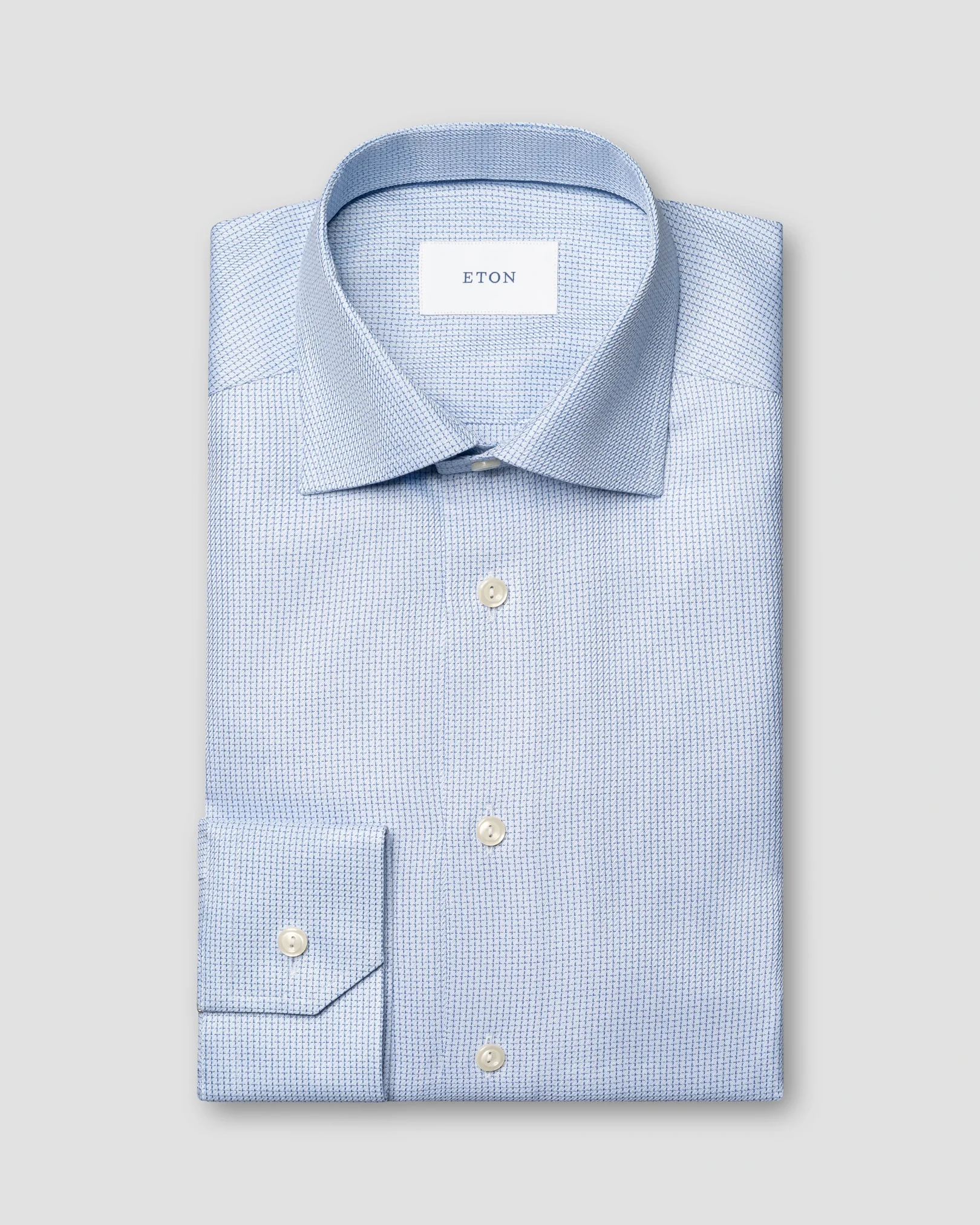 Mid blue Semi Solid Signature Twill Shirt - Eton