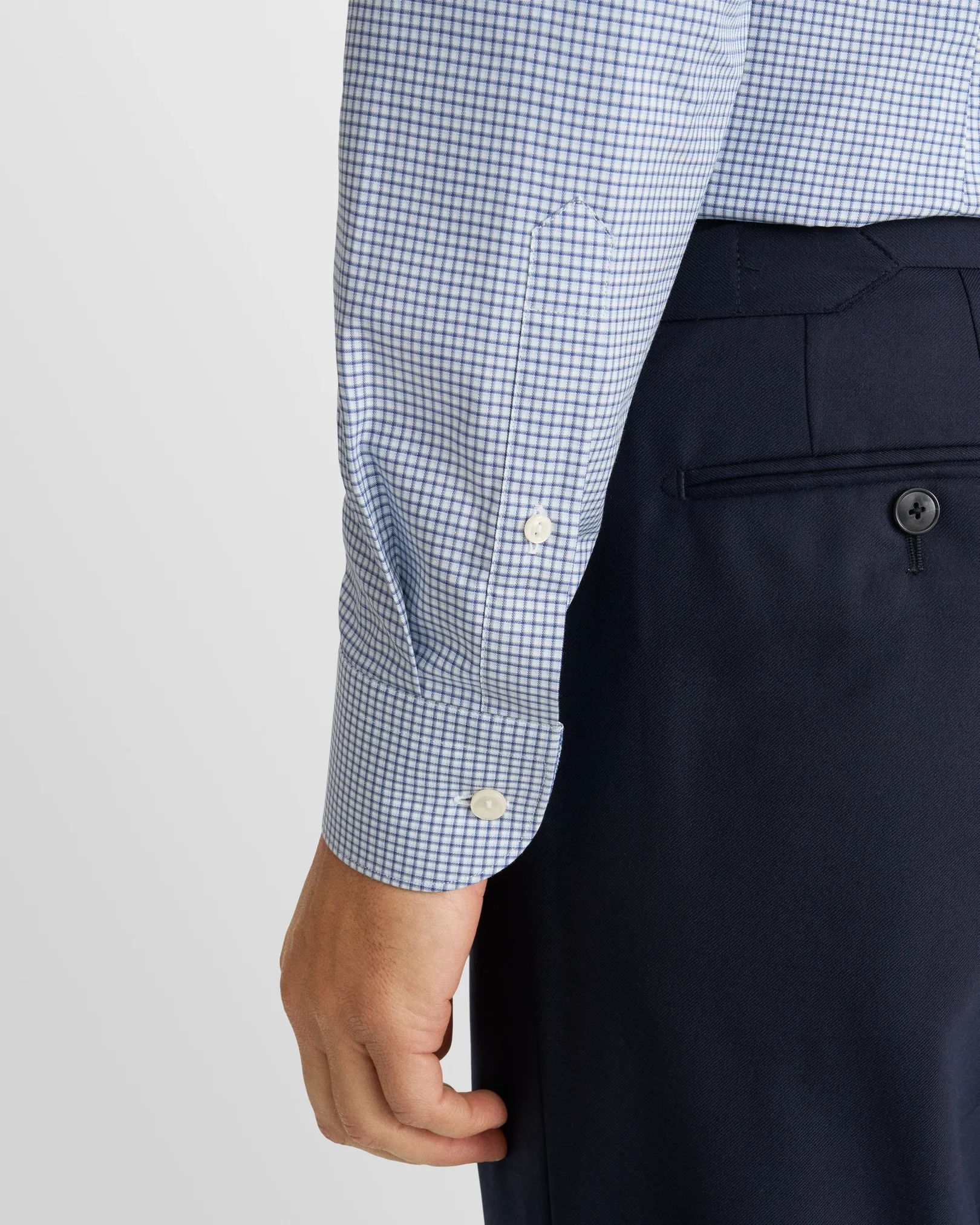 Eton - mid blue check twill shirt wide spread 266