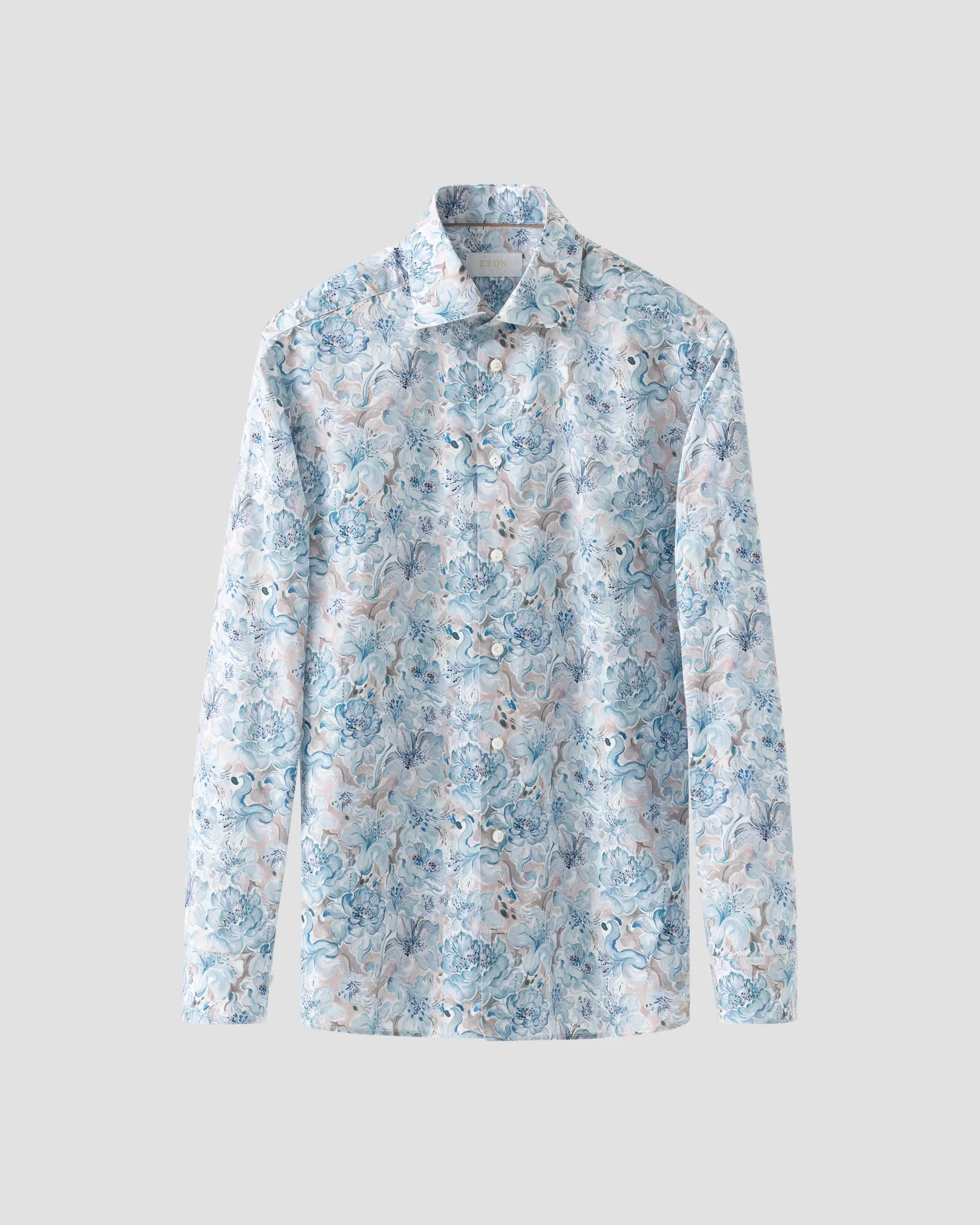 Eton - light blue floral print fine twill shirt