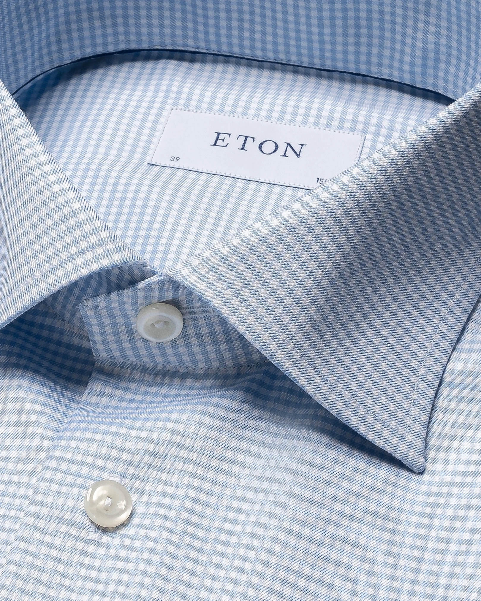 Eton - light blue micro checked twill shirt