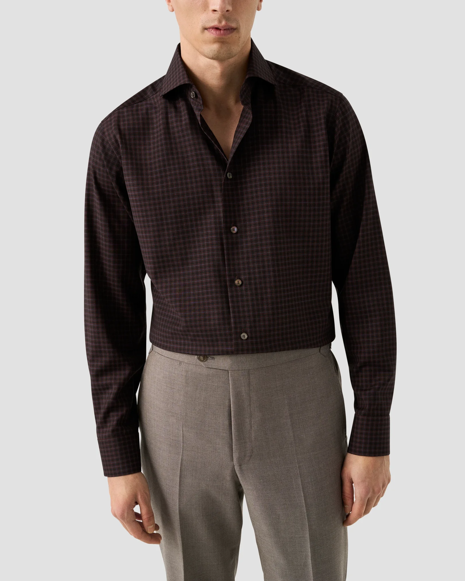 Eton - red check merino shirt