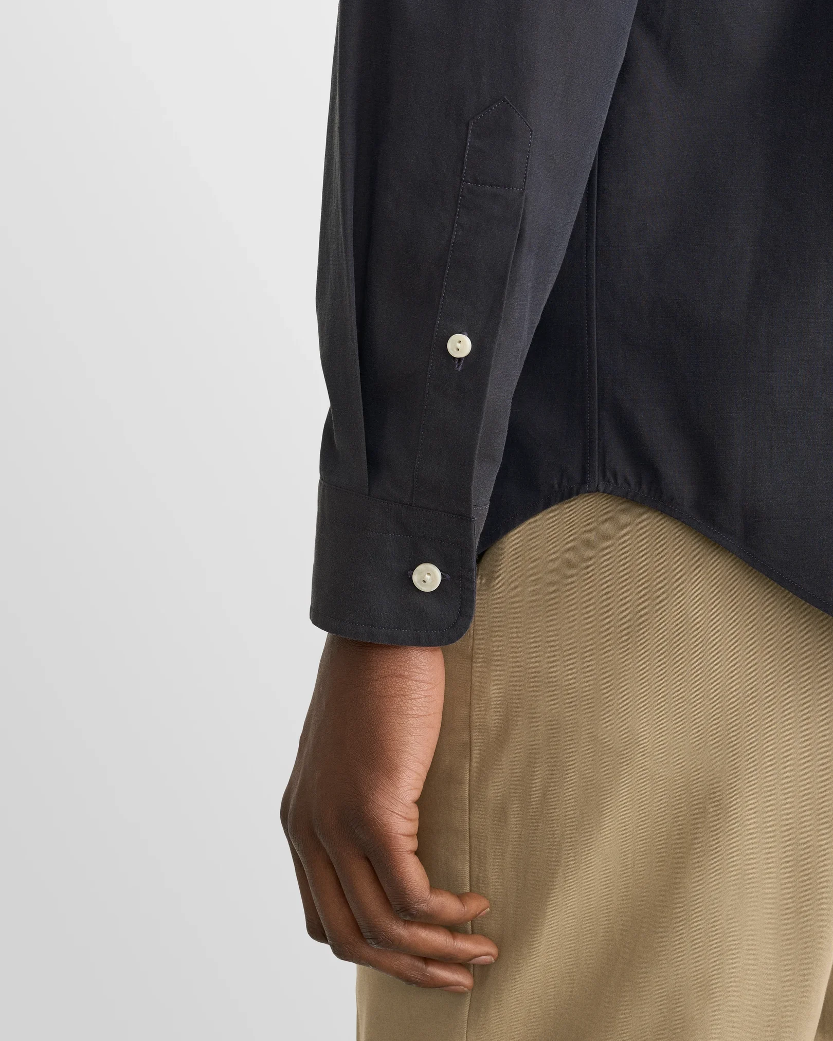 Eton - navy blue solid peached poplin shirt
