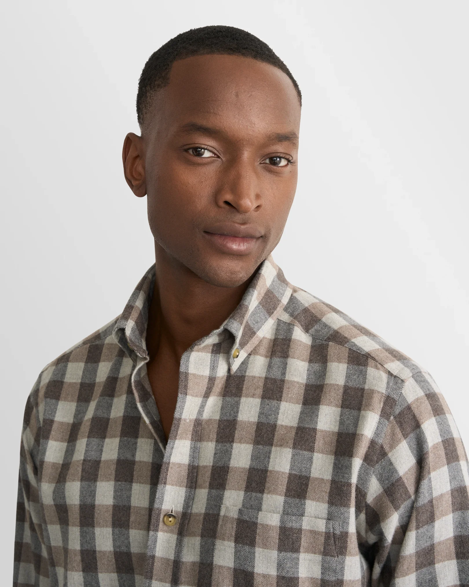 Eton - beige block check flannel shirt