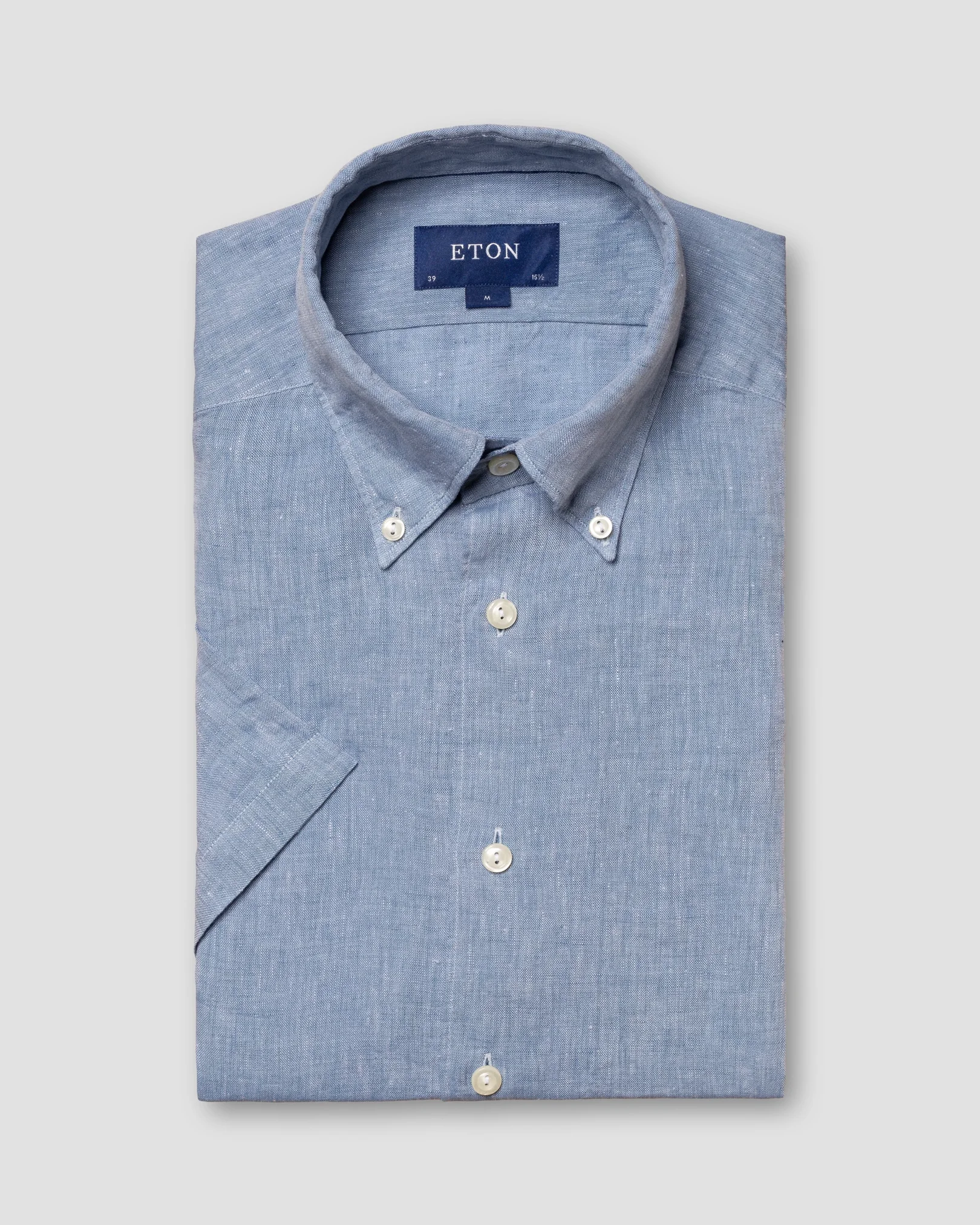 Blue Linen Shirt - Short Sleeved - Eton
