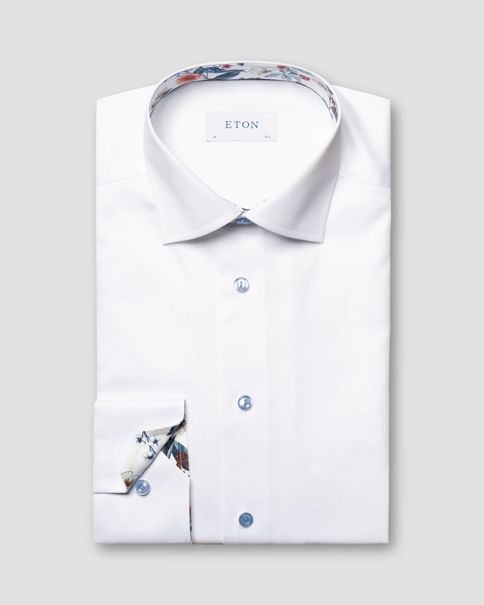 White Signature Twill Shirt - Floral Contrast Details