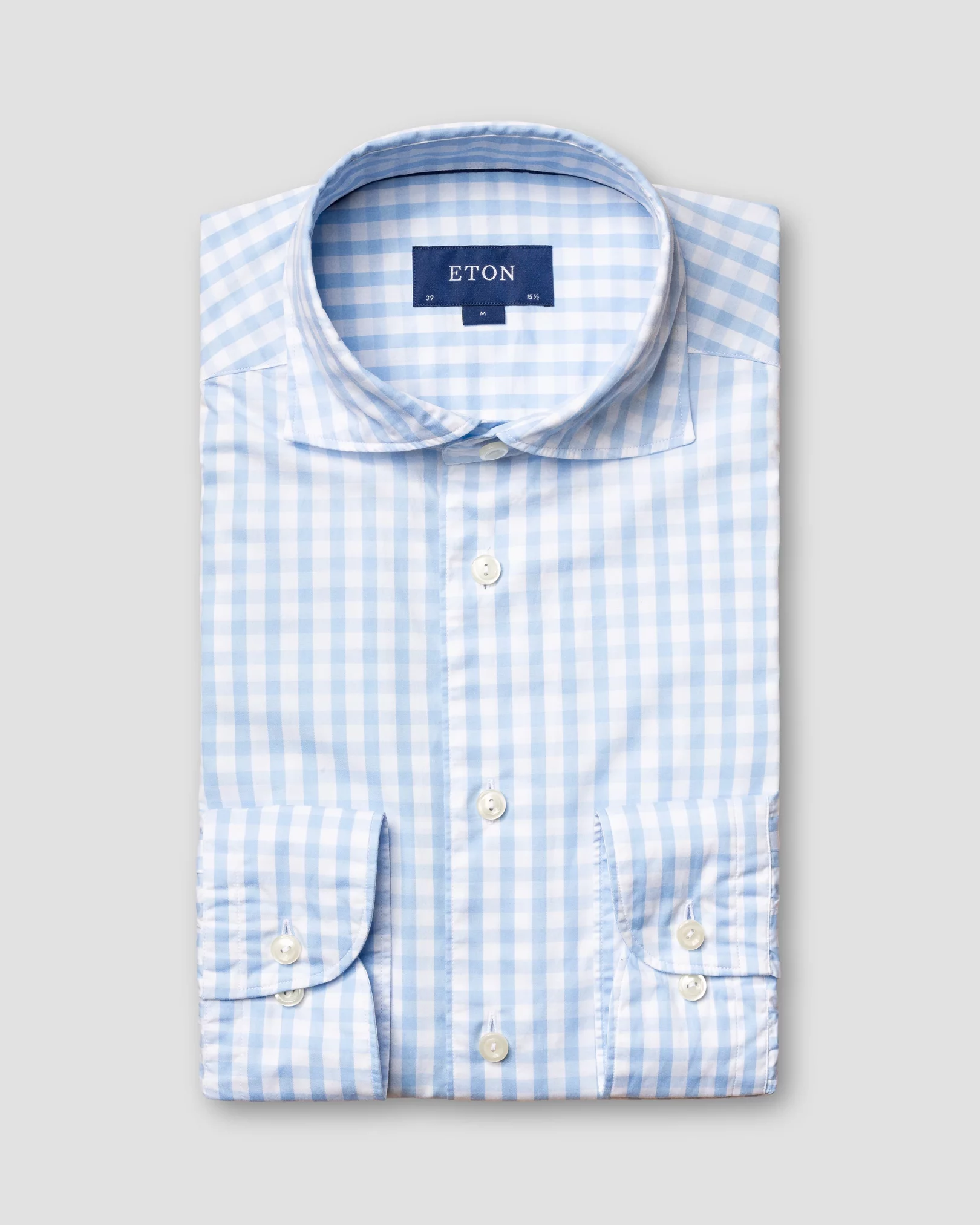 Eton - soft blue gingham check shirt