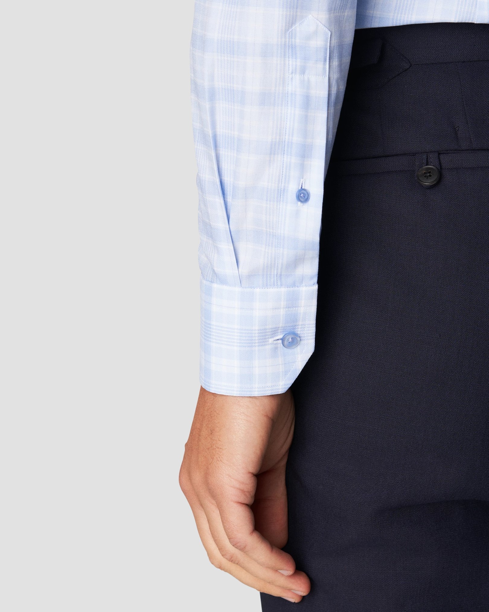 Eton - light blue checked signature twill