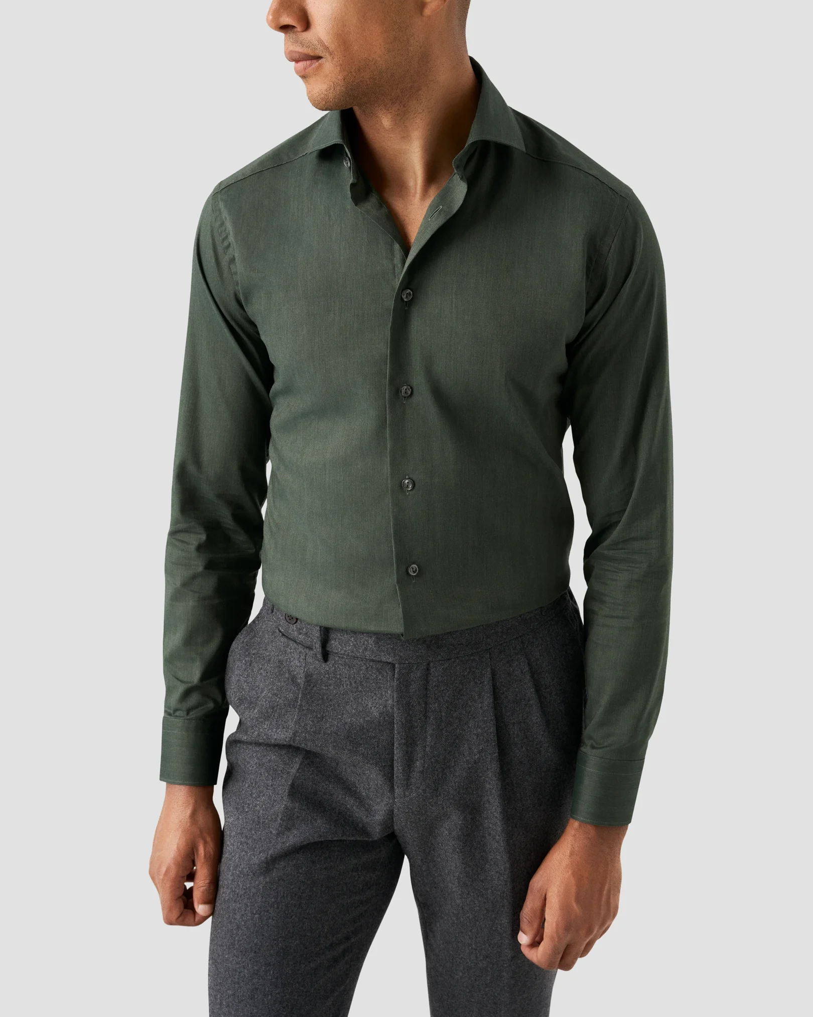 Eton - dark green wrinkle free flanell shirt