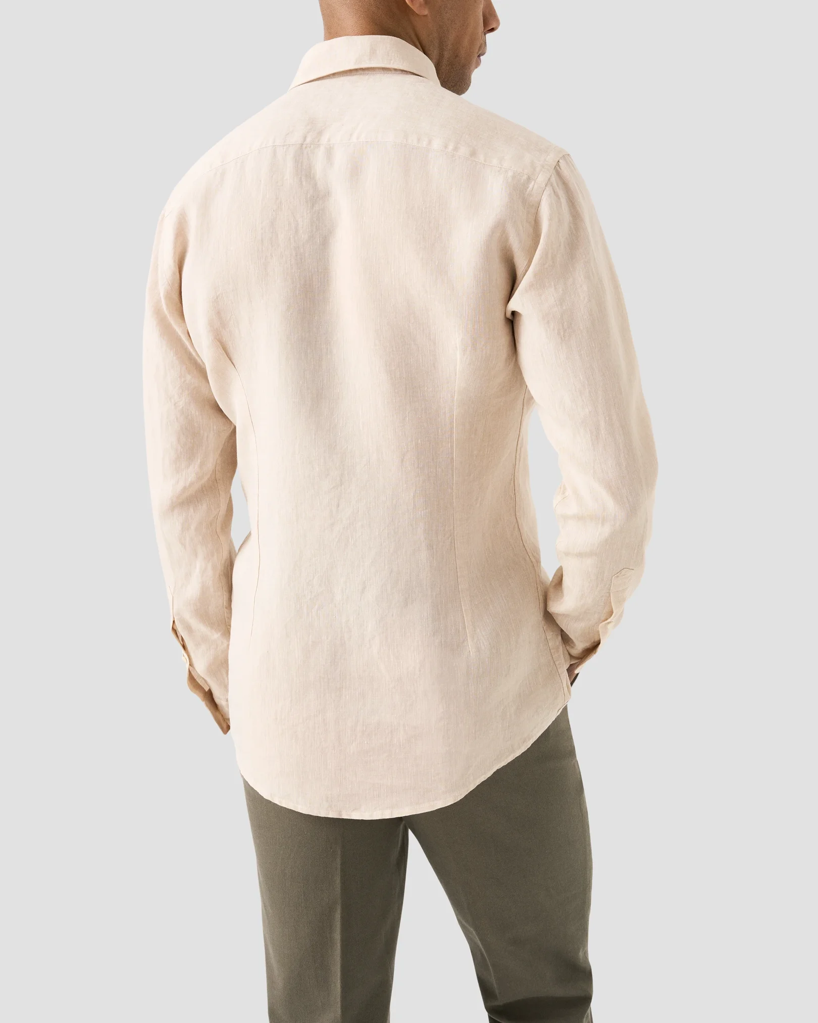 Eton - beige solid plain weave linen shirt