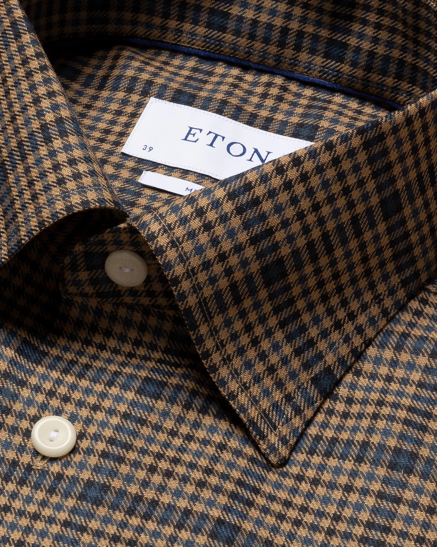 Eton - brown tweed check merino wool shirt