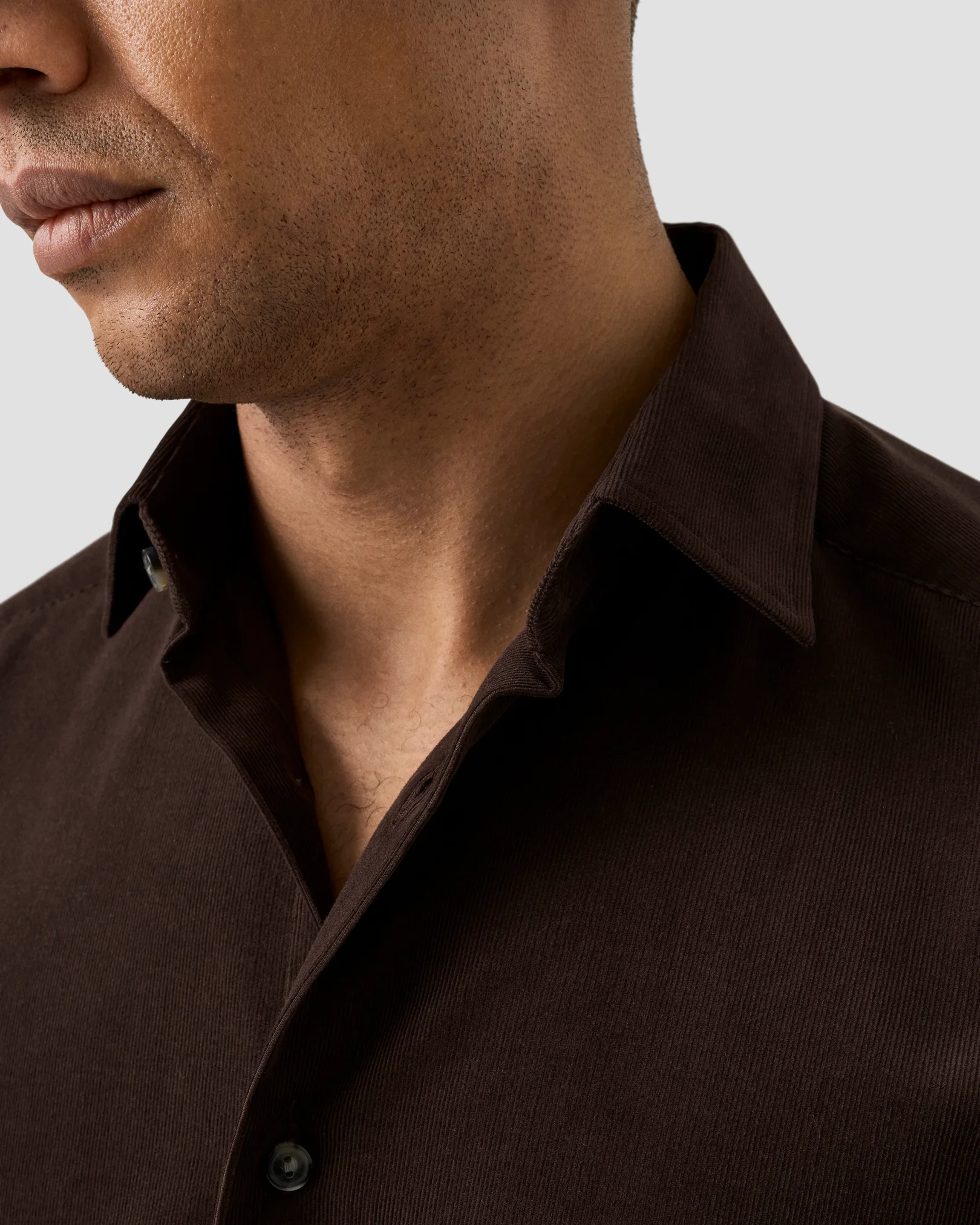 Eton - dark brown solid corduroy shirt