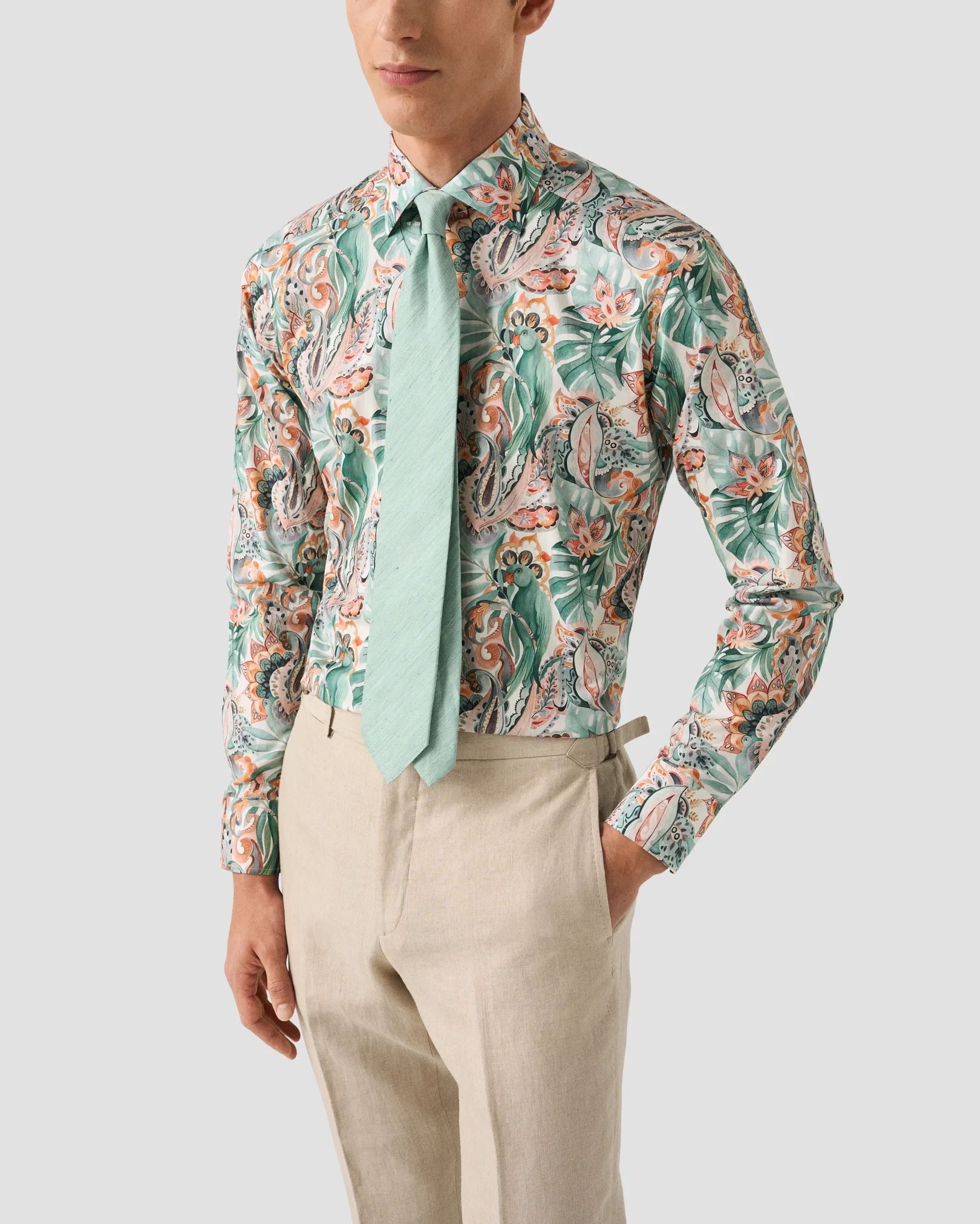 Eton - multi parrot motif signature twill shirt