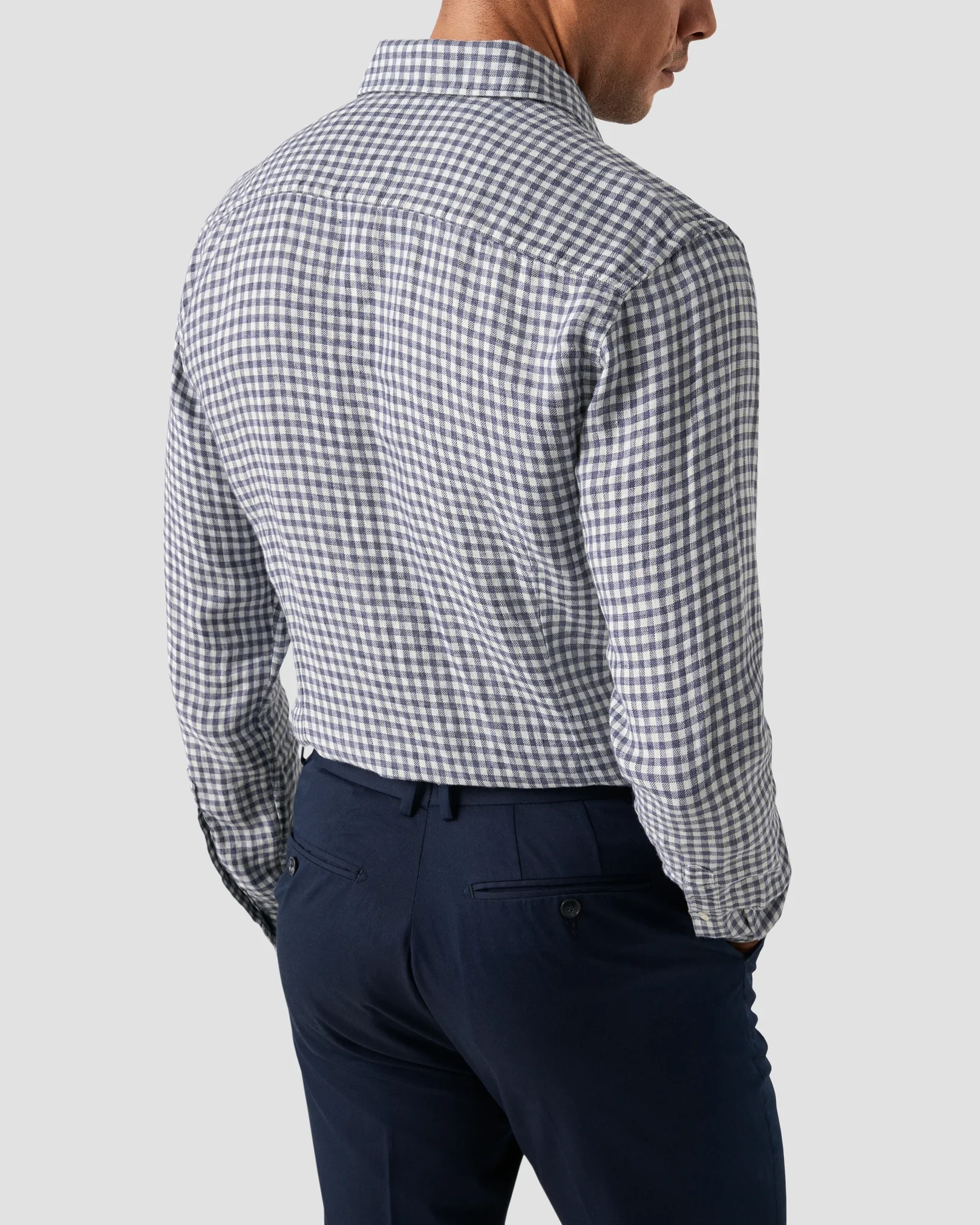 Eton - dark blue checked linen twill shirt