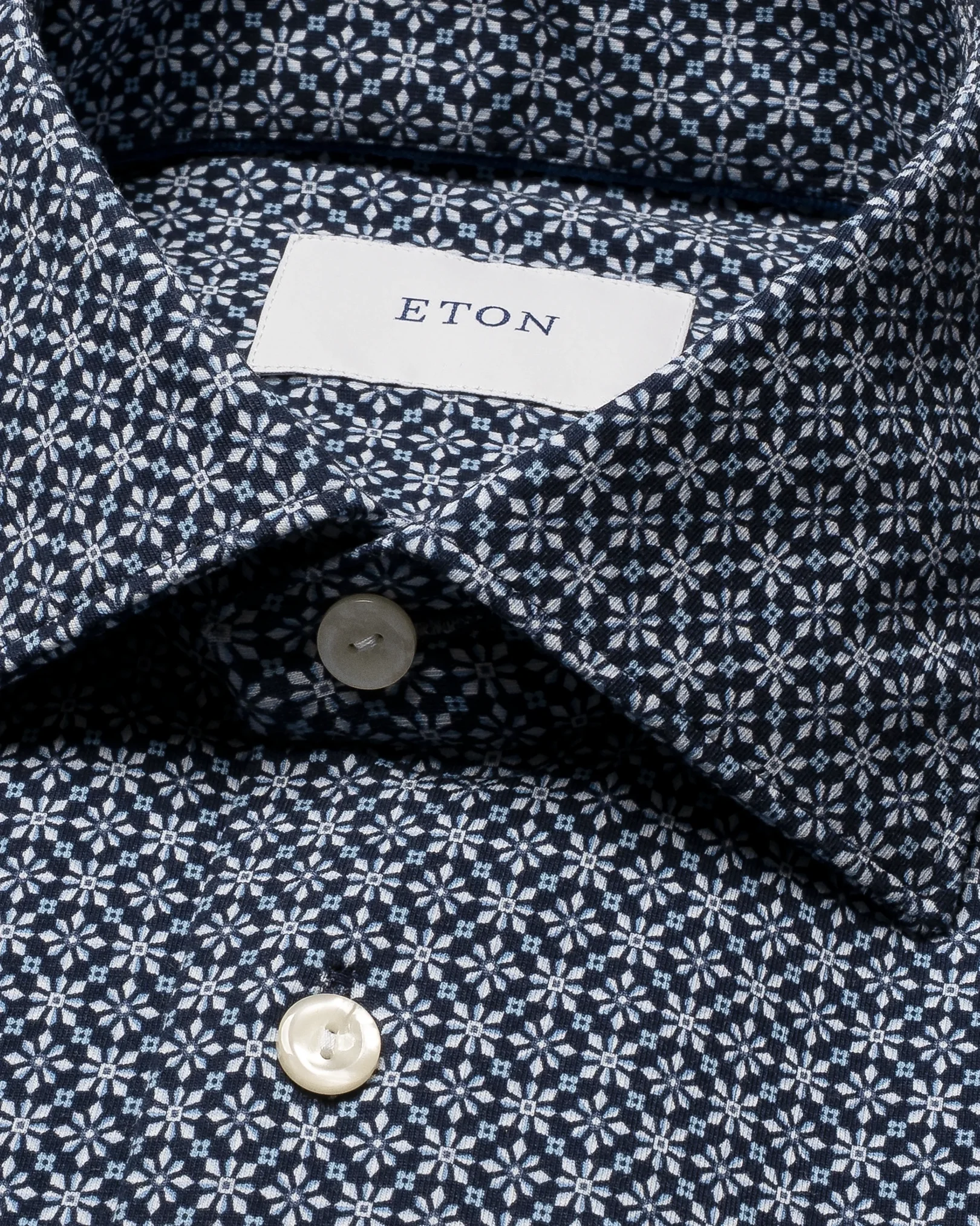 Eton - navy blue geometric jersey stretch shirt