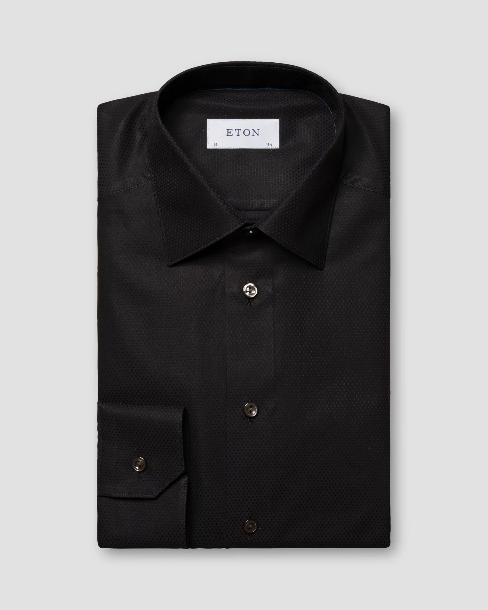 Eton - Chemise noire en piqué fin à petits pois