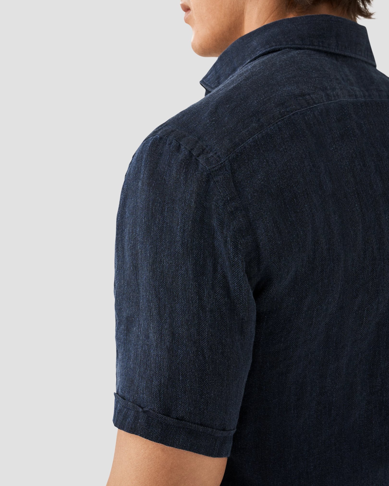 Eton - navy blue linen wide spread short sleeve