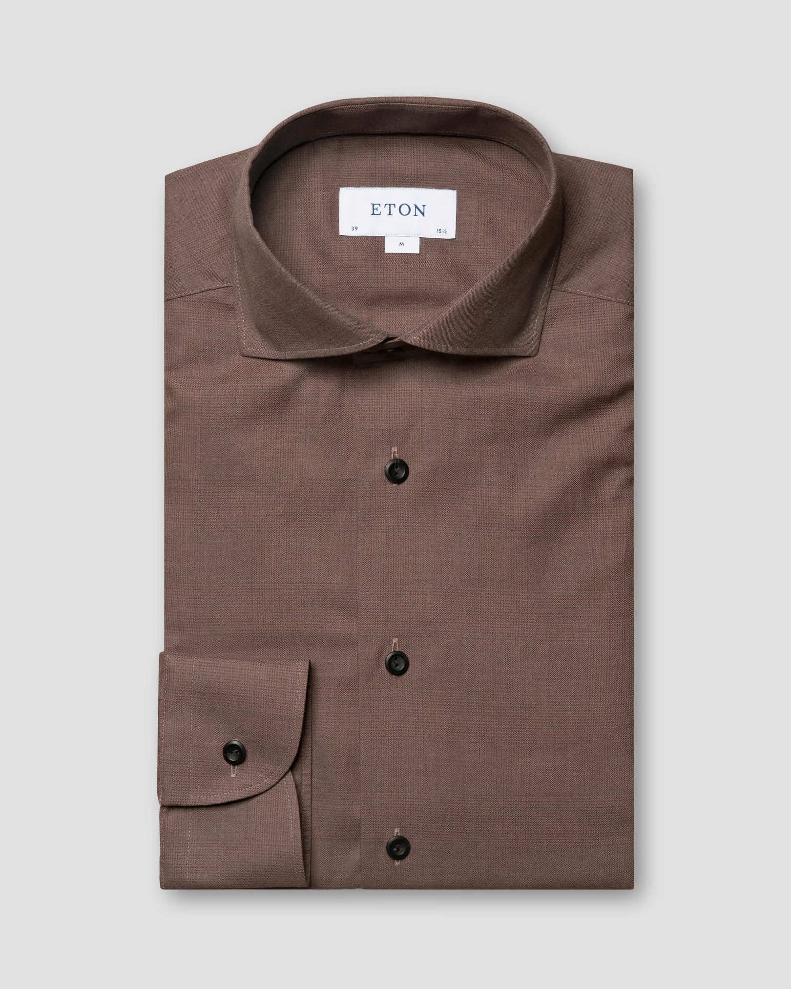 Eton - Chemise marron à carreaux en flanelle infroissable