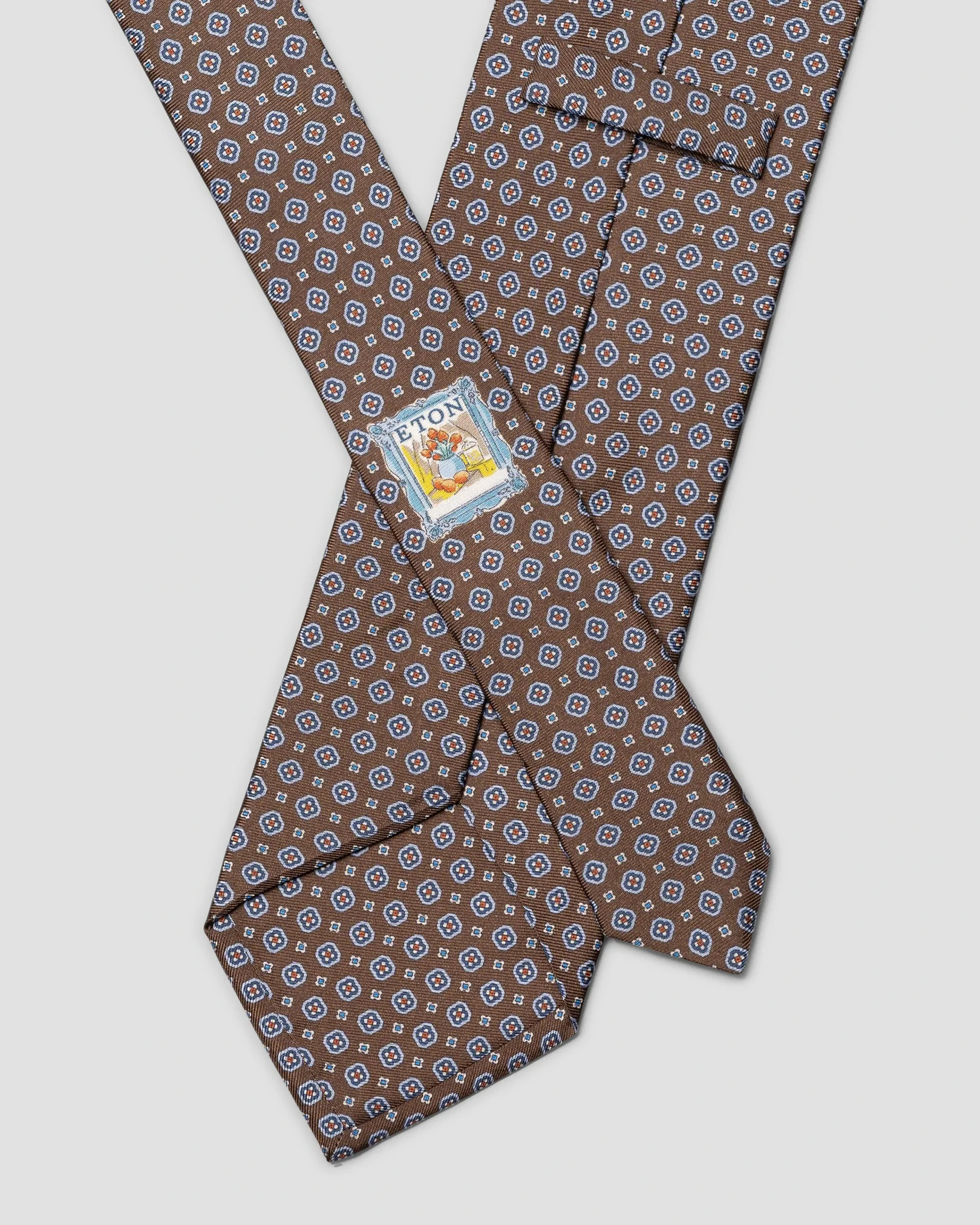 Eton - brown medallion printed silk tie