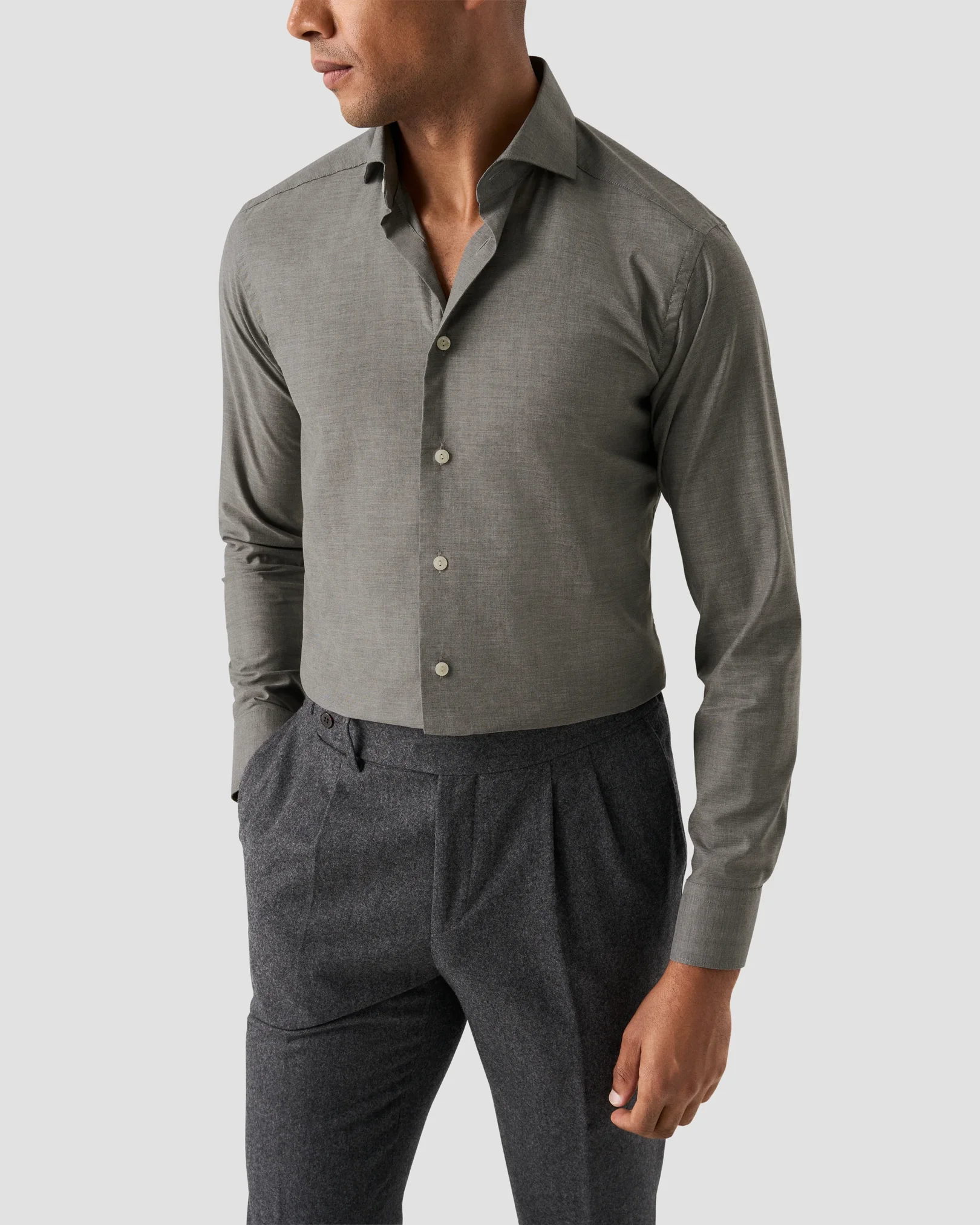 Eton - mid grey wrinkle free flanell shirt