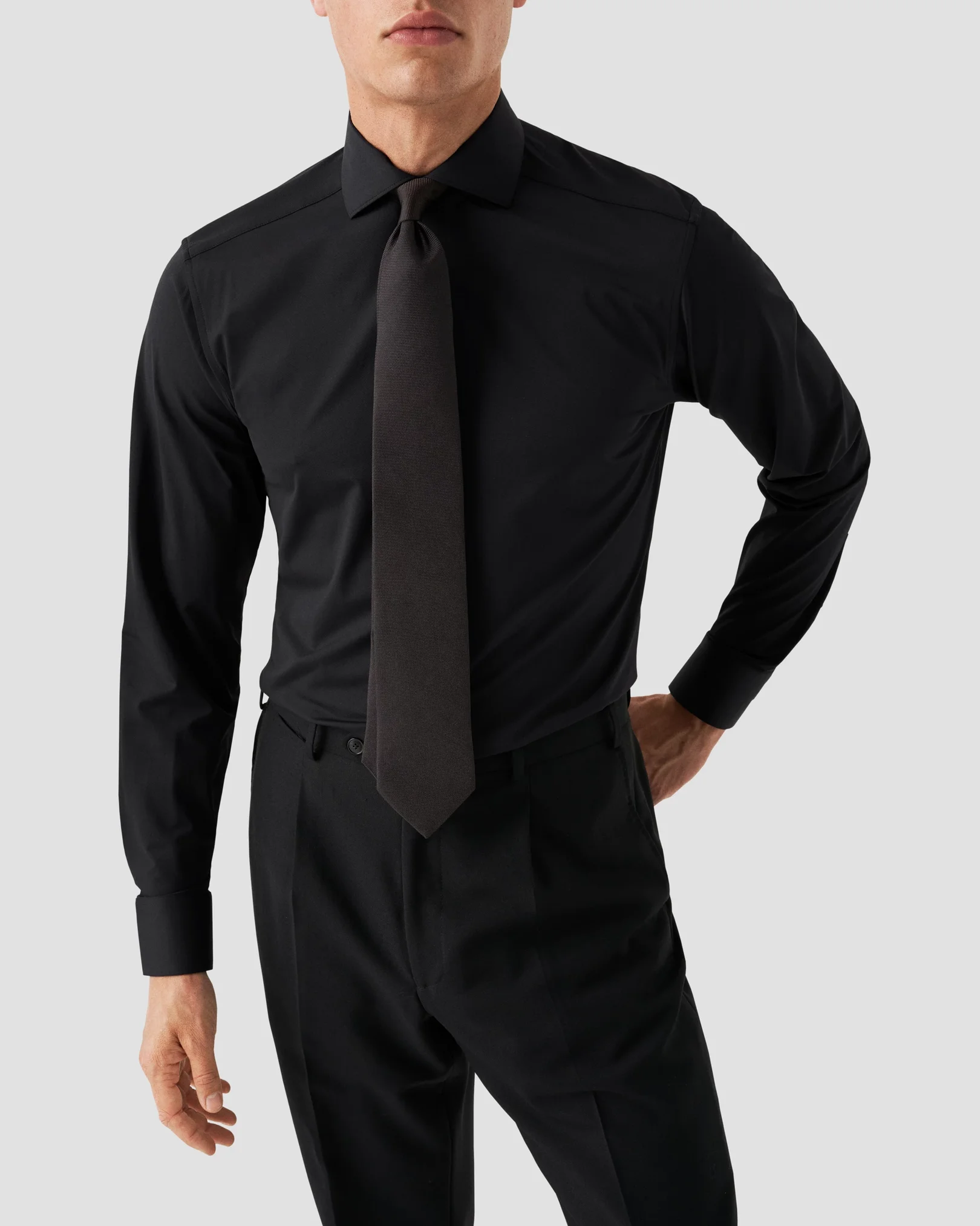 Eton - Black Solid Four-Way Strech Shirt