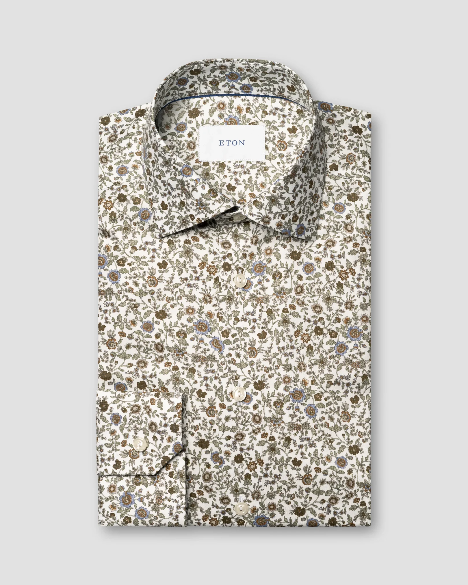 Eton - brown floral print signature twill shirt