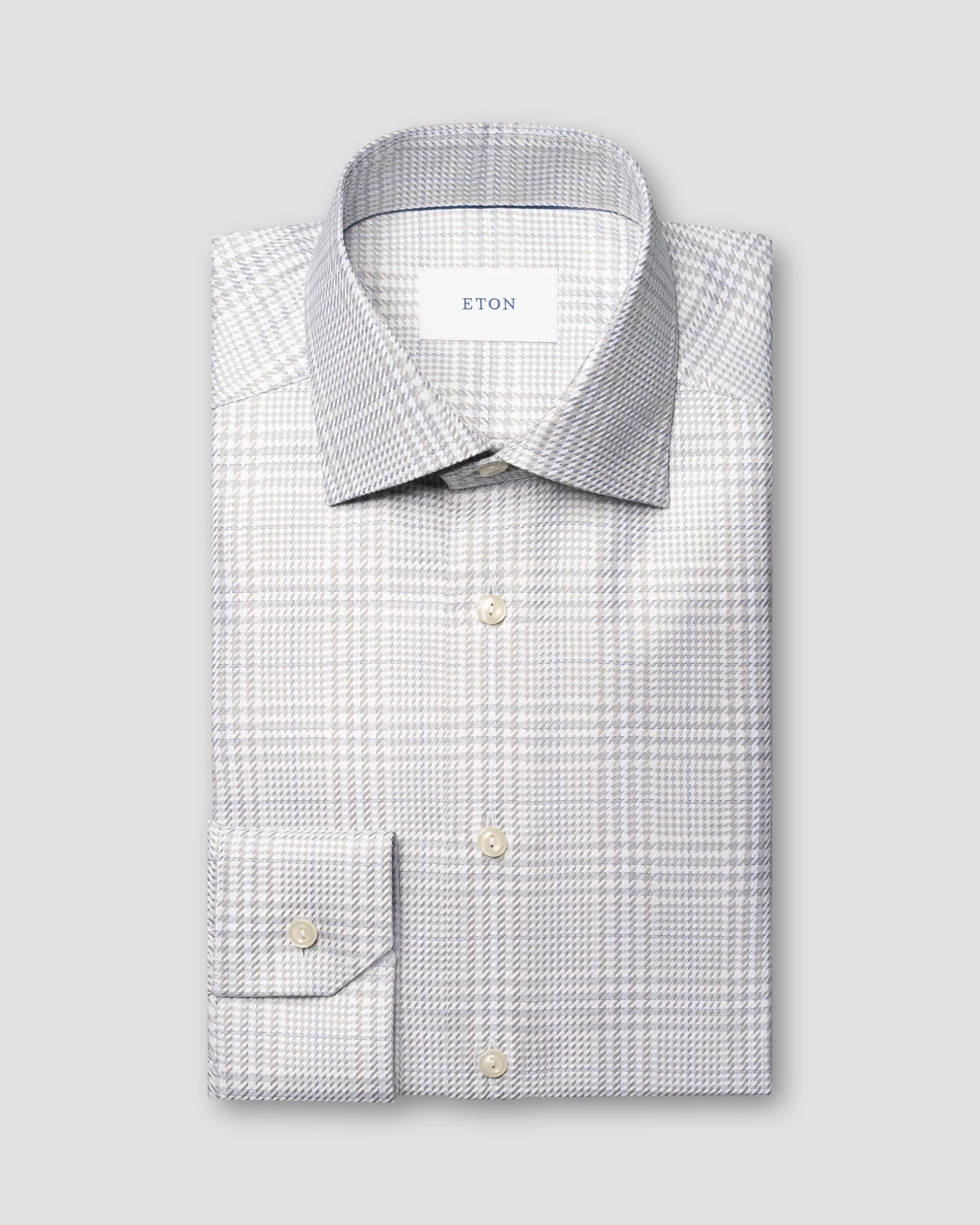 Eton - mid grey bold check king twill shirt