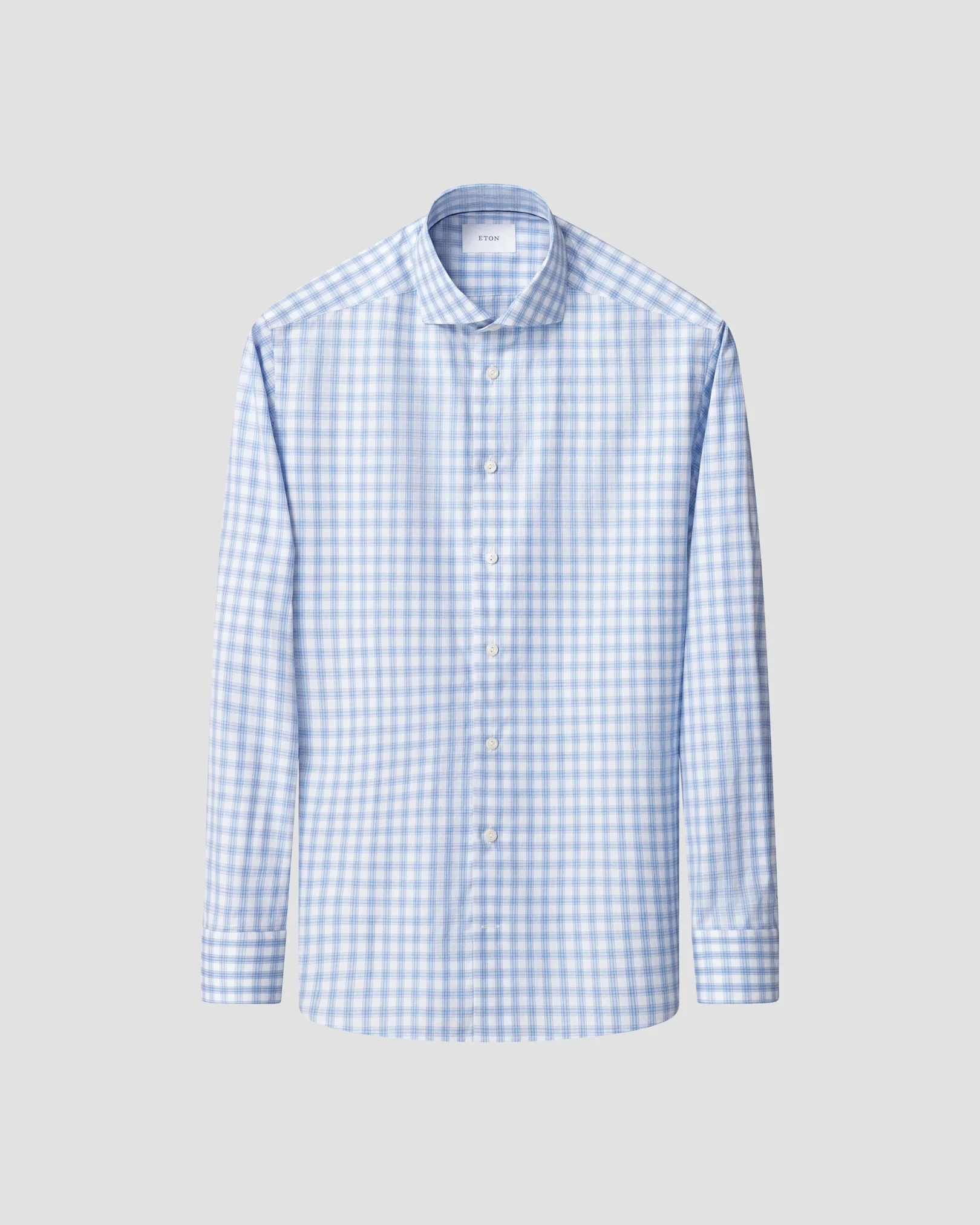 Eton - mid blue plaid breeze poplin shirt